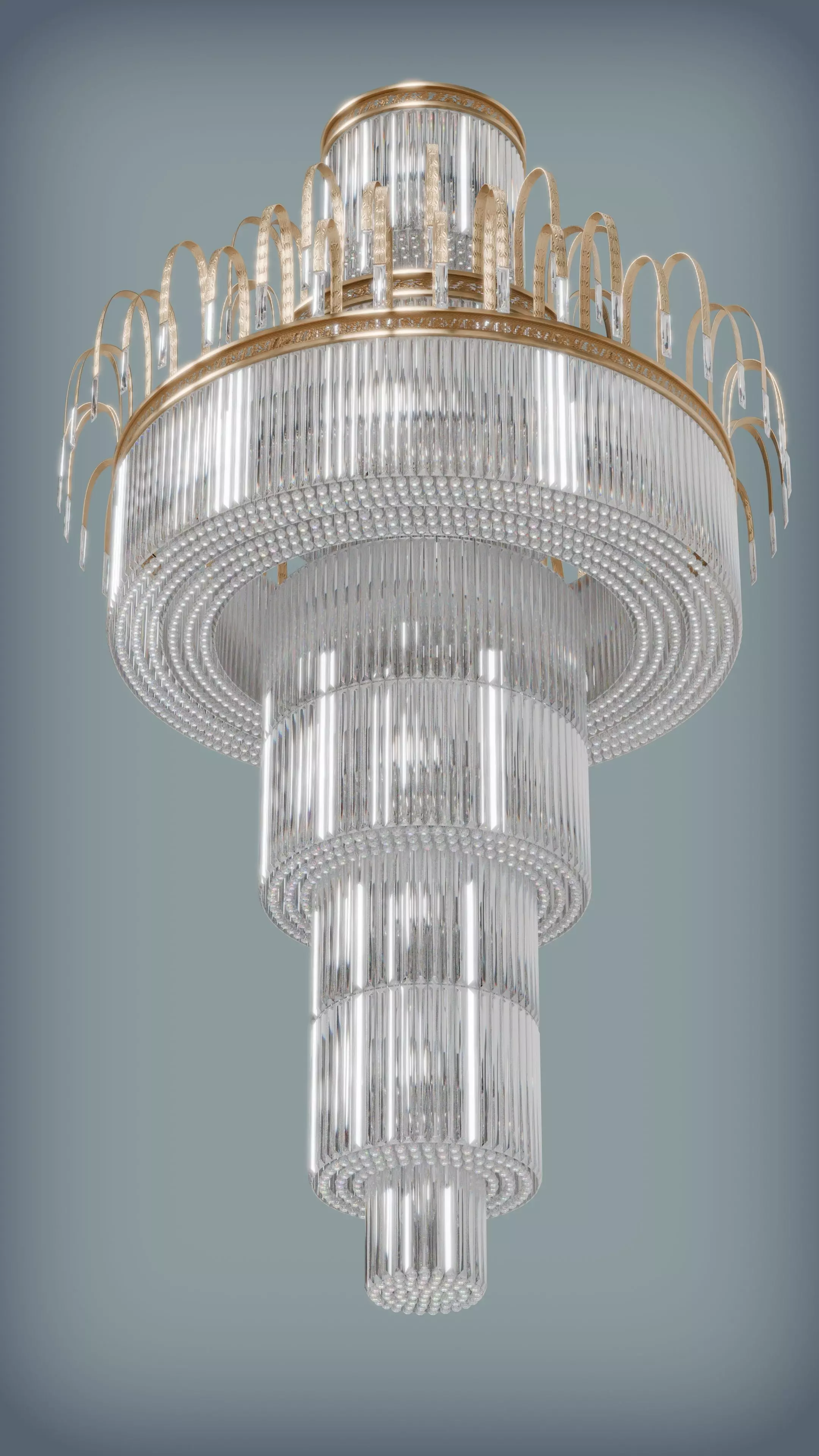 Grand Luxury Multi-Tier Crystal Chandelier 3D model_3
