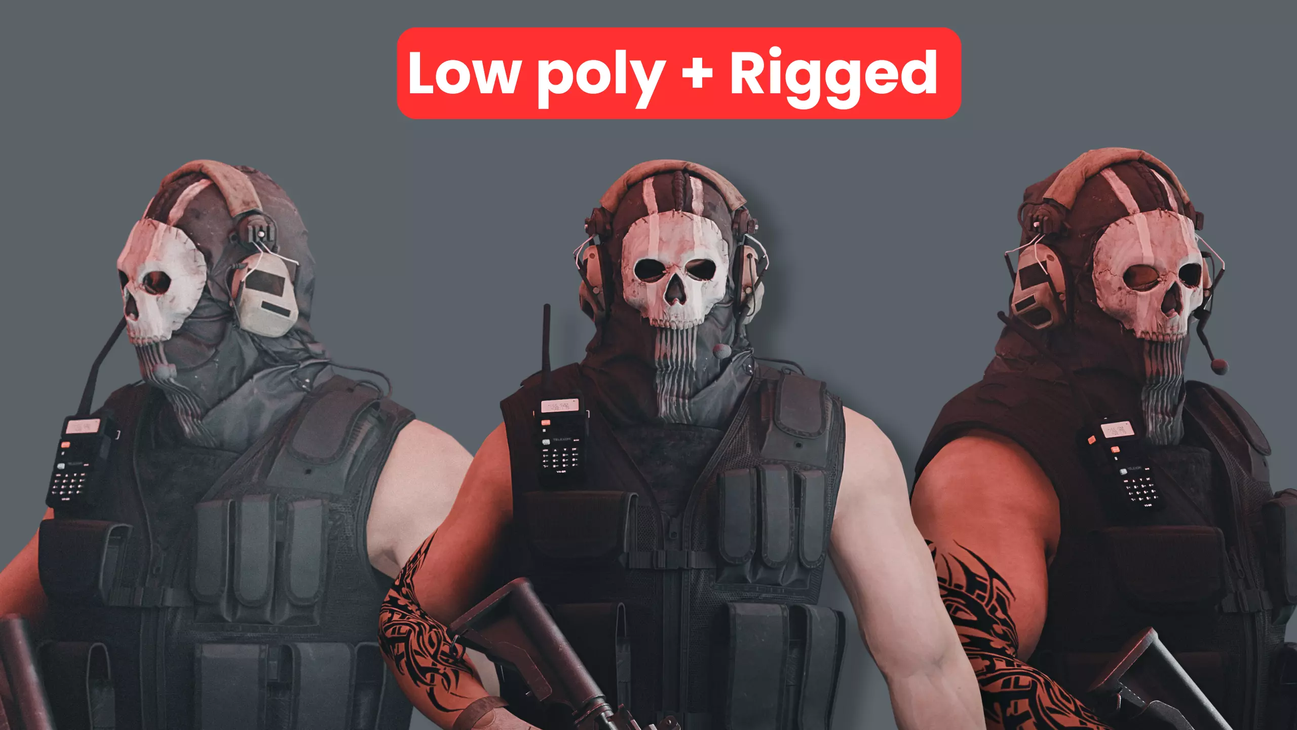 GAME READY RIGGED Call OF DUTY GHOST CHARACTER Low-poly 3D model_0