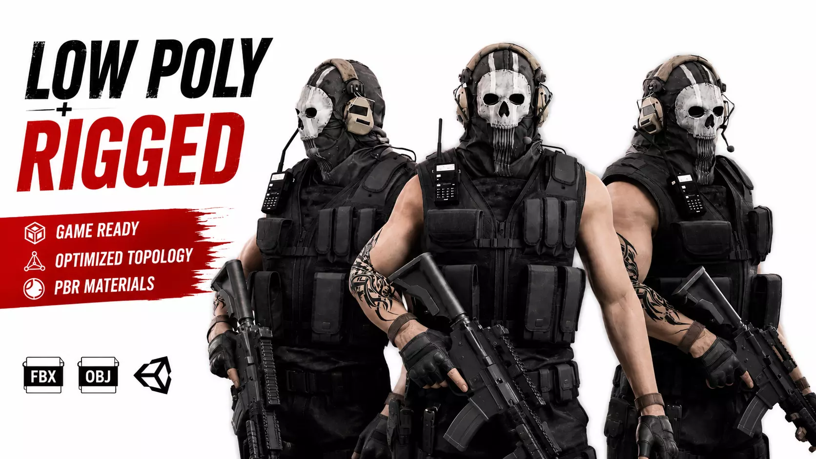 3D model GAME READY RIGGED Call OF DUTY GHOST CHARACTER VR / AR / low ...