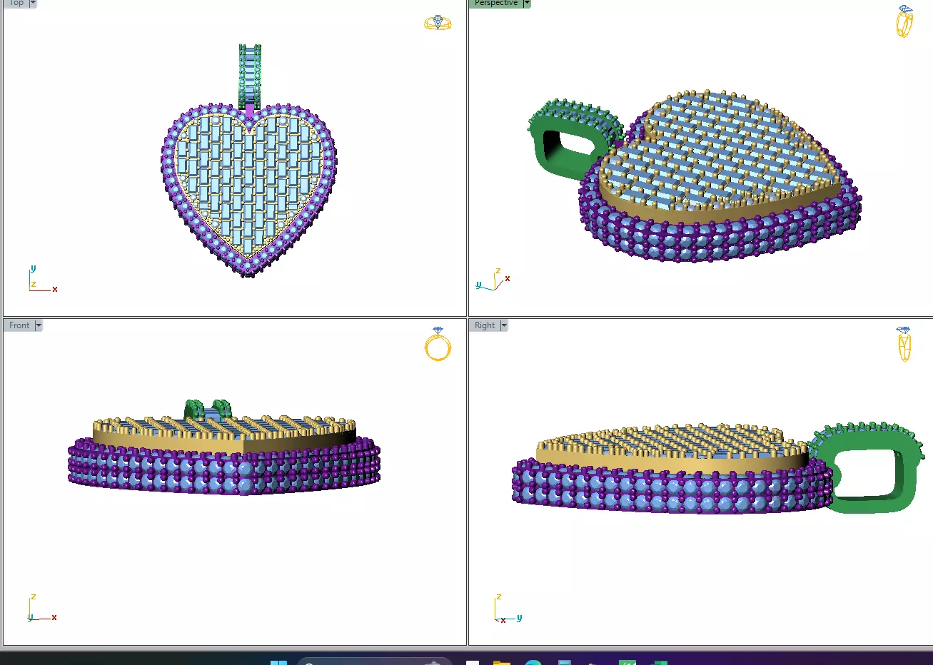 Heart Diamond pendant 3D print model_12