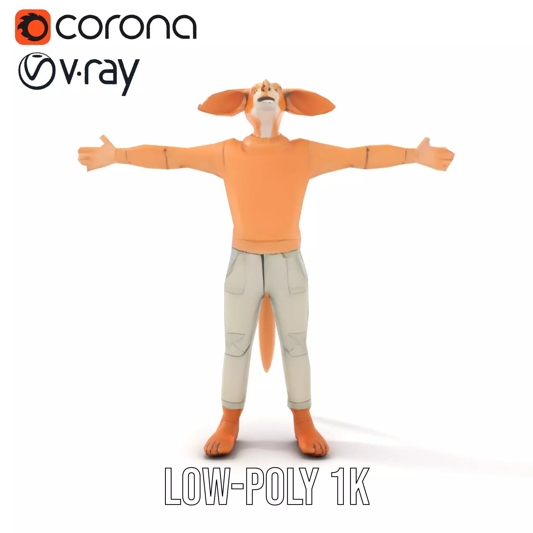 Anthropomorphic Character Model Pack with Tail and Sweater Low-poly 3D model_30