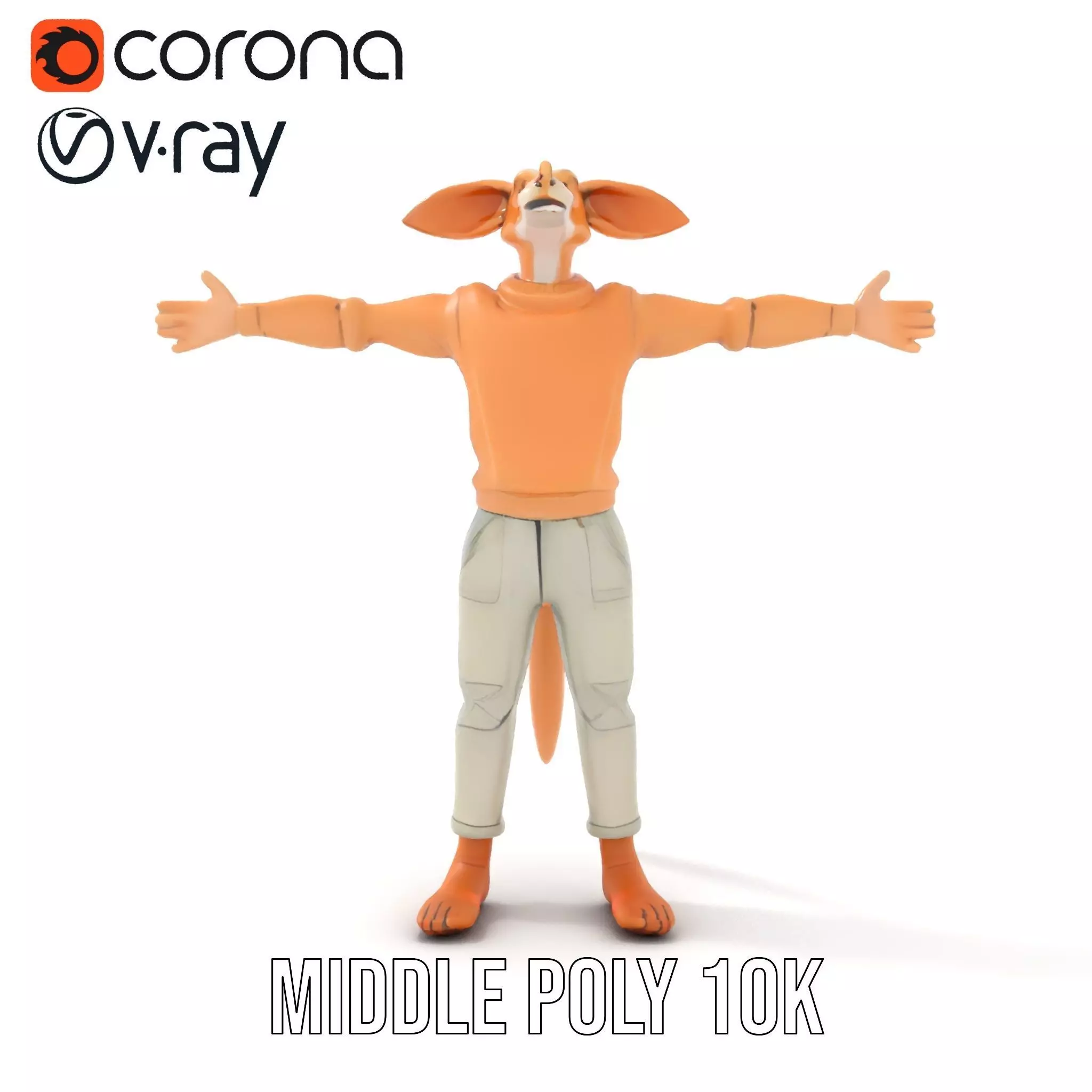 Anthropomorphic Character Model Pack with Tail and Sweater Low-poly 3D model_10
