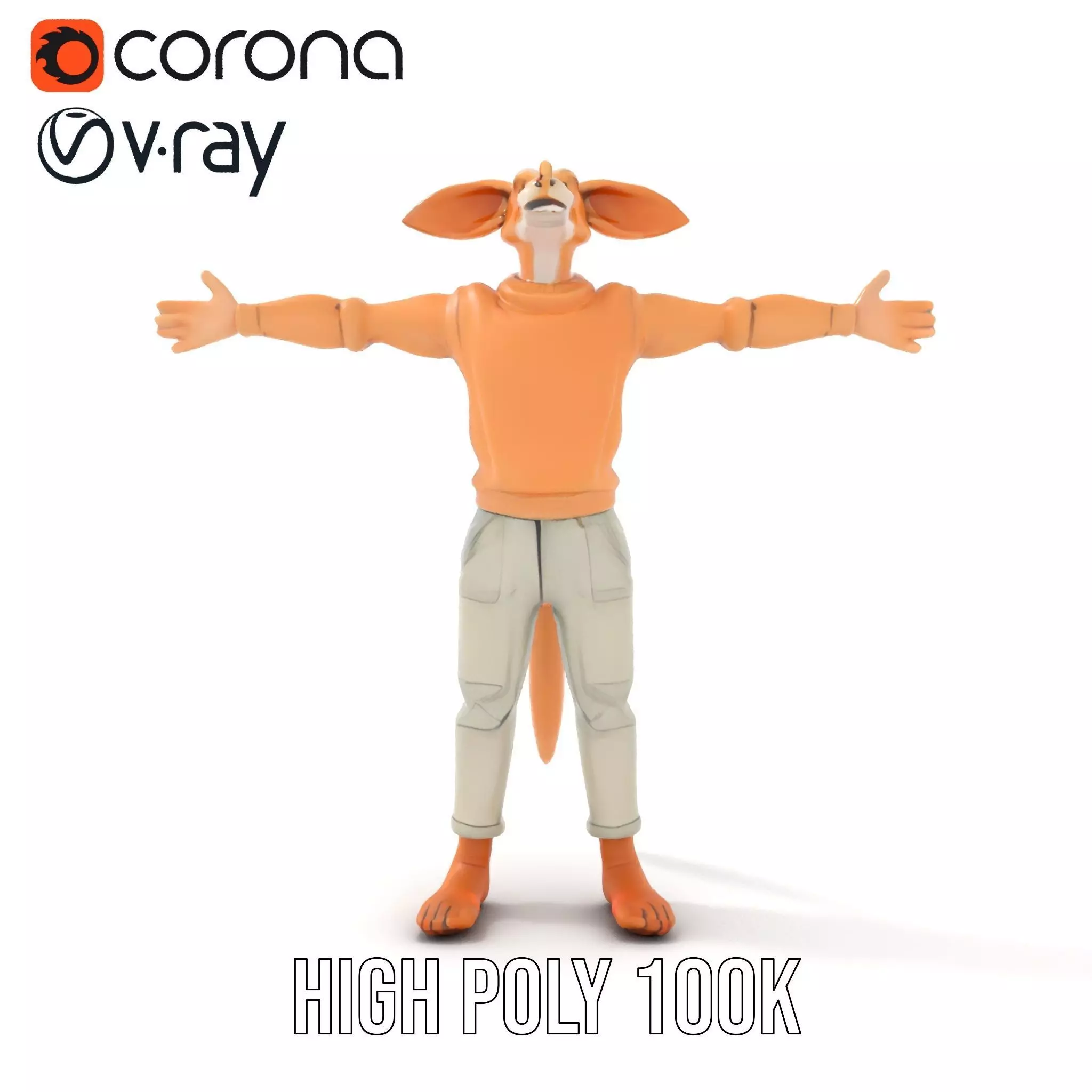 Anthropomorphic Character Model Pack with Tail and Sweater Low-poly 3D model_15