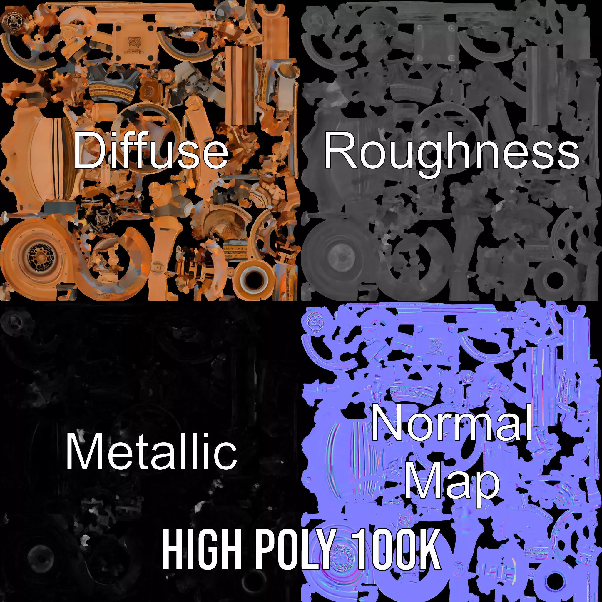 Steampunk Gear Mechanism Model Pack Low-poly 3D model_3