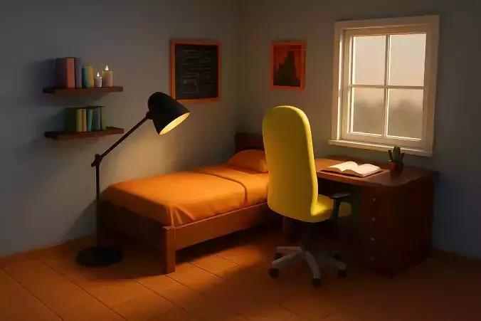 3D Low Poly Bedroom Environment for Games  VR 3D print model