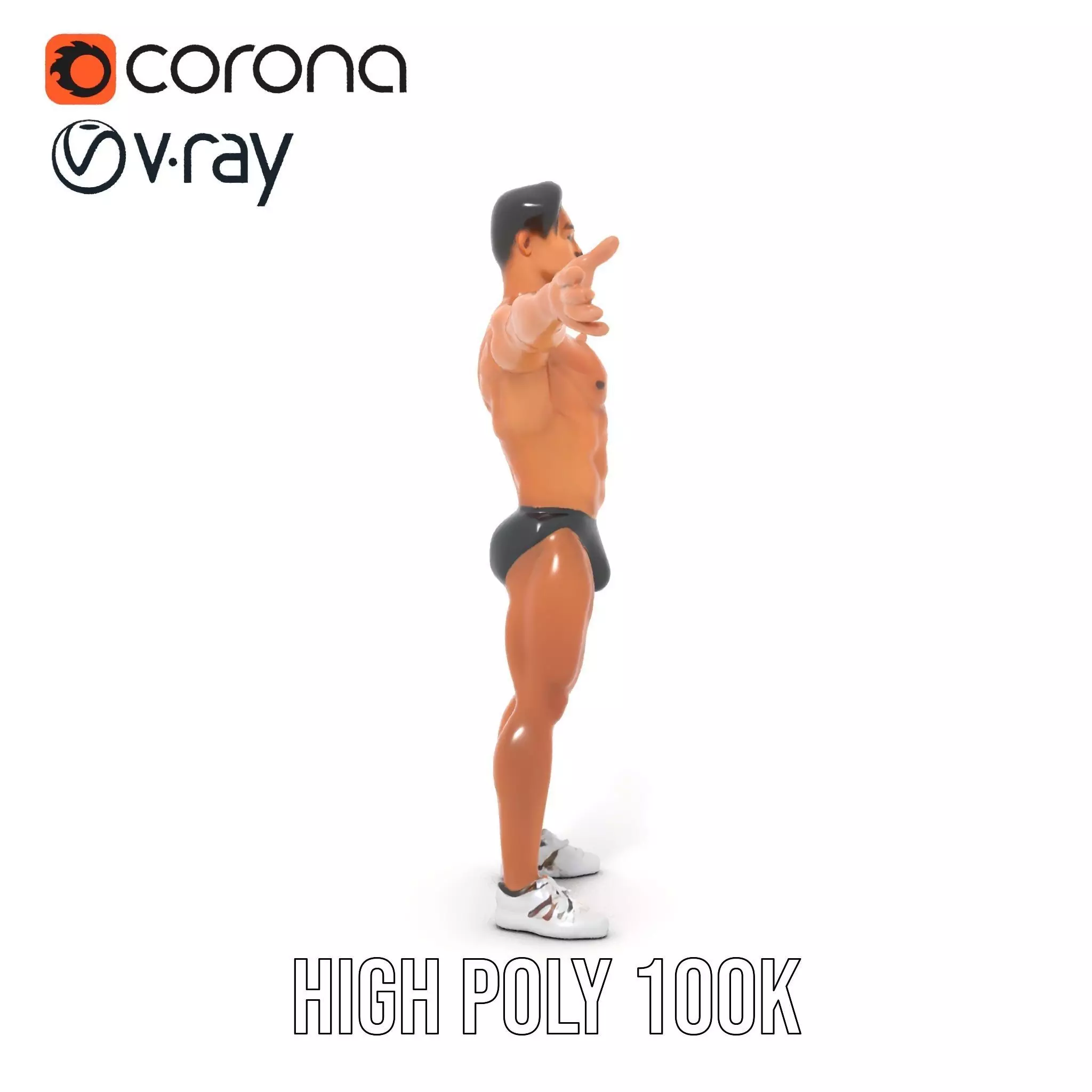 Muscular Male Anatomy Model Pack with Swimsuit Low-poly 3D model_23