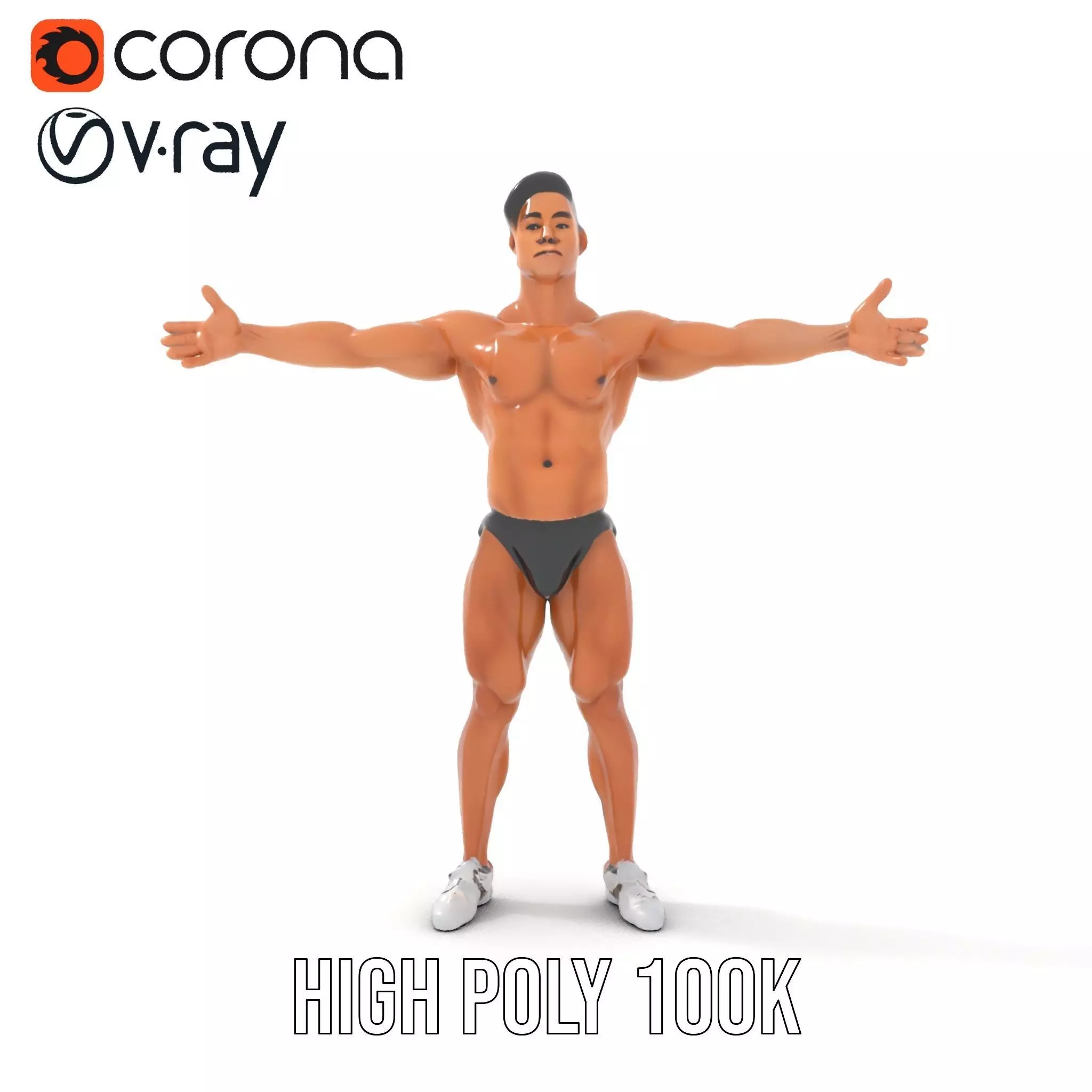 Muscular Male Anatomy Model Pack with Swimsuit Low-poly 3D model_17