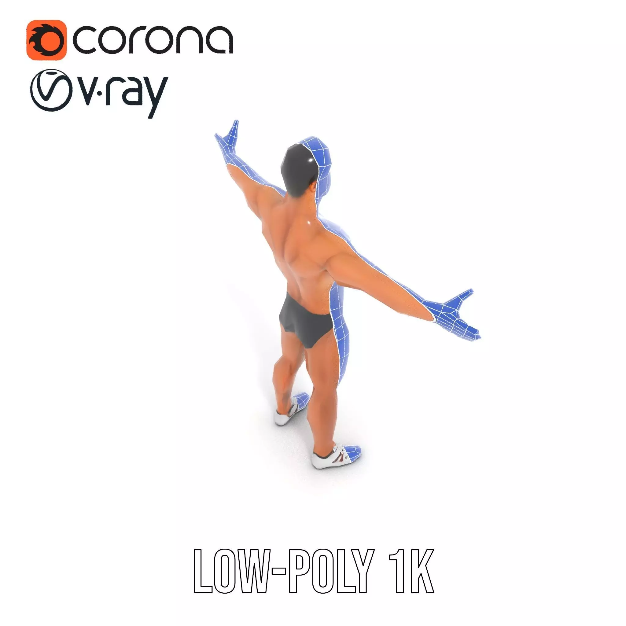 Muscular Male Anatomy Model Pack with Swimsuit Low-poly 3D model_25