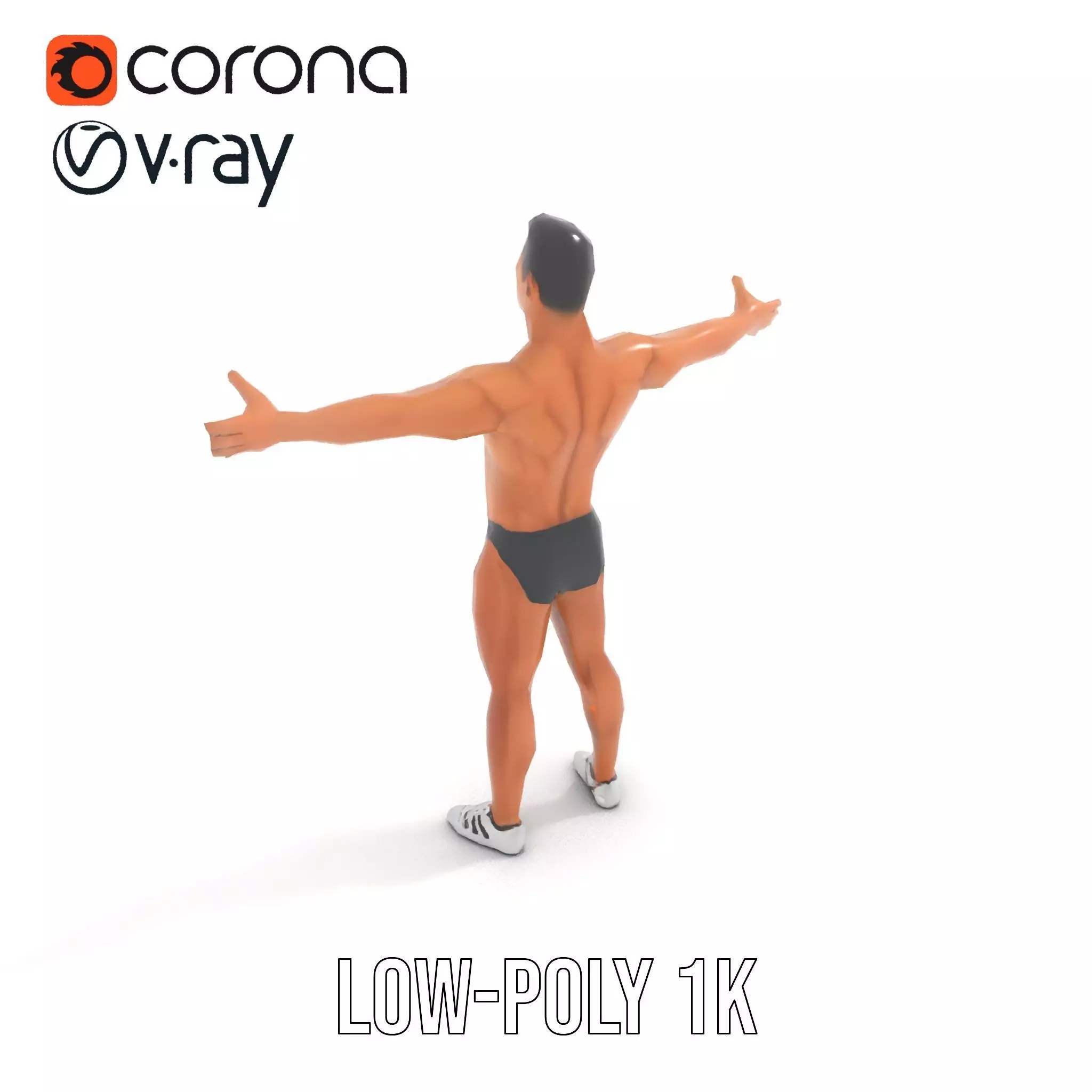 Muscular Male Anatomy Model Pack with Swimsuit Low-poly 3D model_7