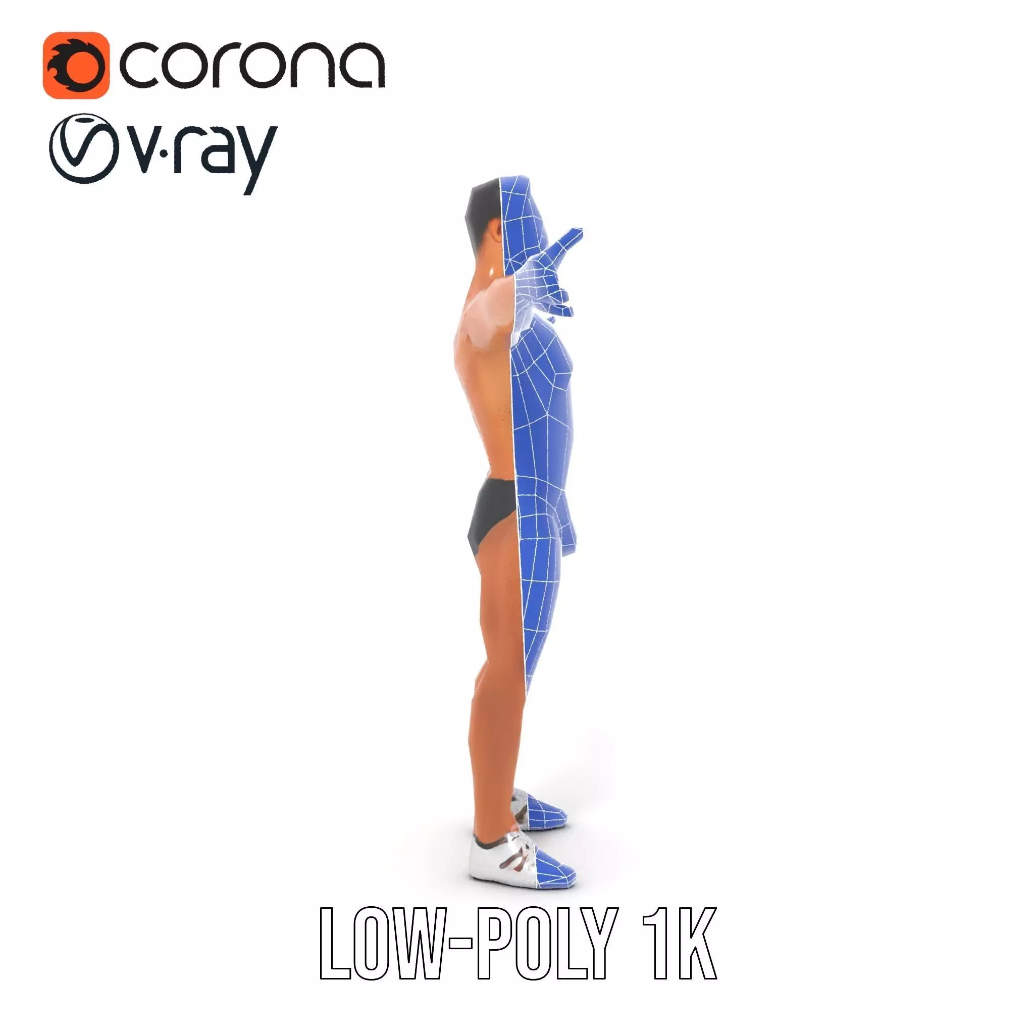 Muscular Male Anatomy Model Pack with Swimsuit Low-poly 3D model_28