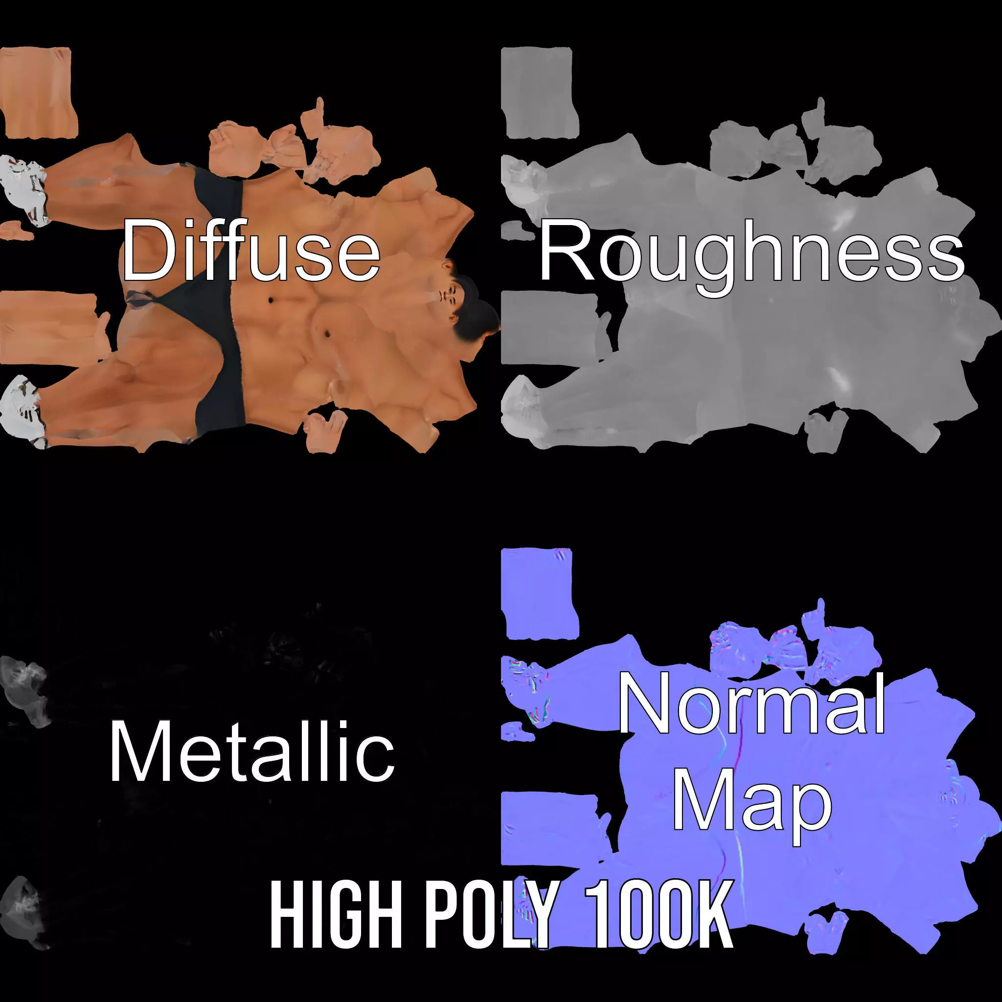 Muscular Male Anatomy Model Pack with Swimsuit Low-poly 3D model_3