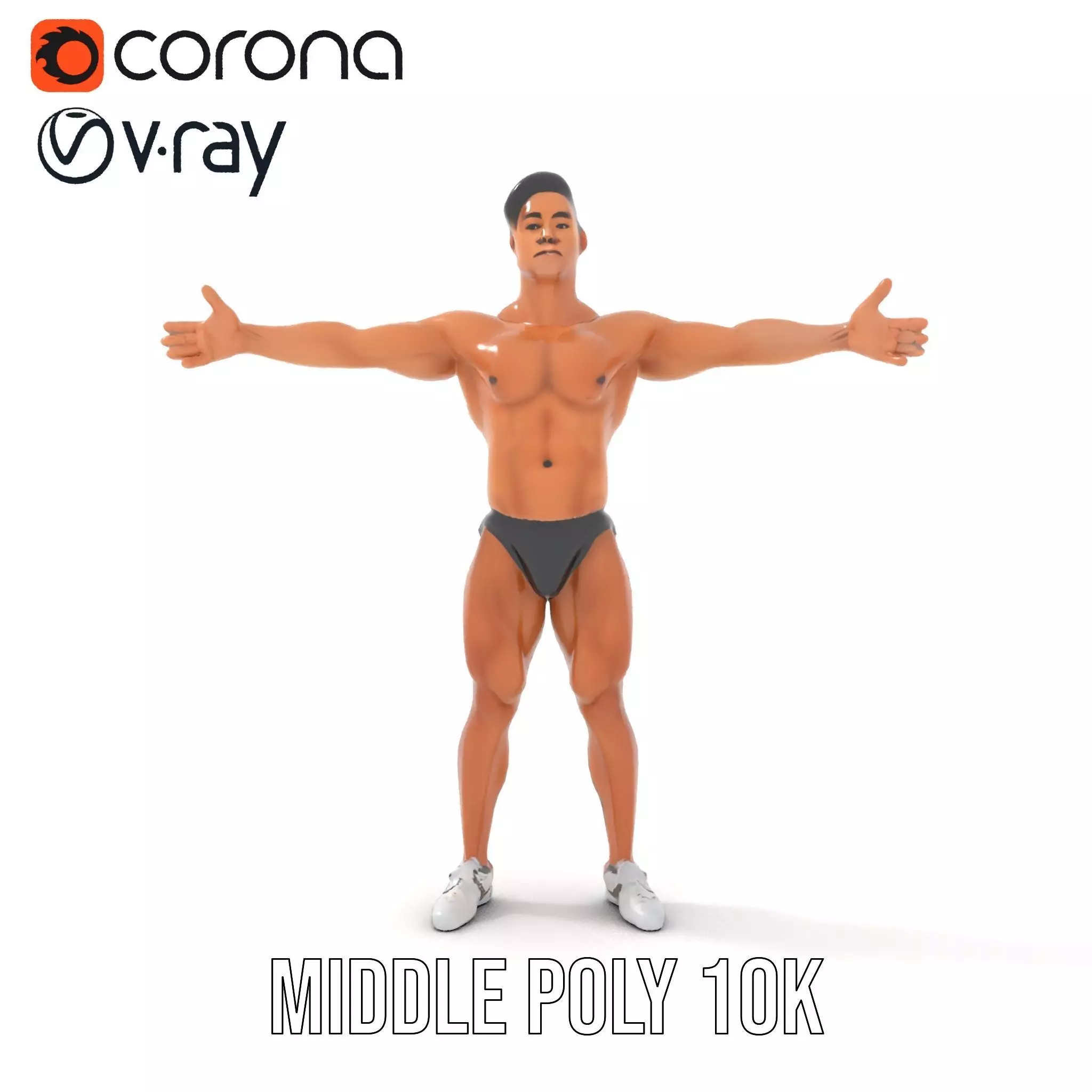 Muscular Male Anatomy Model Pack with Swimsuit Low-poly 3D model_10
