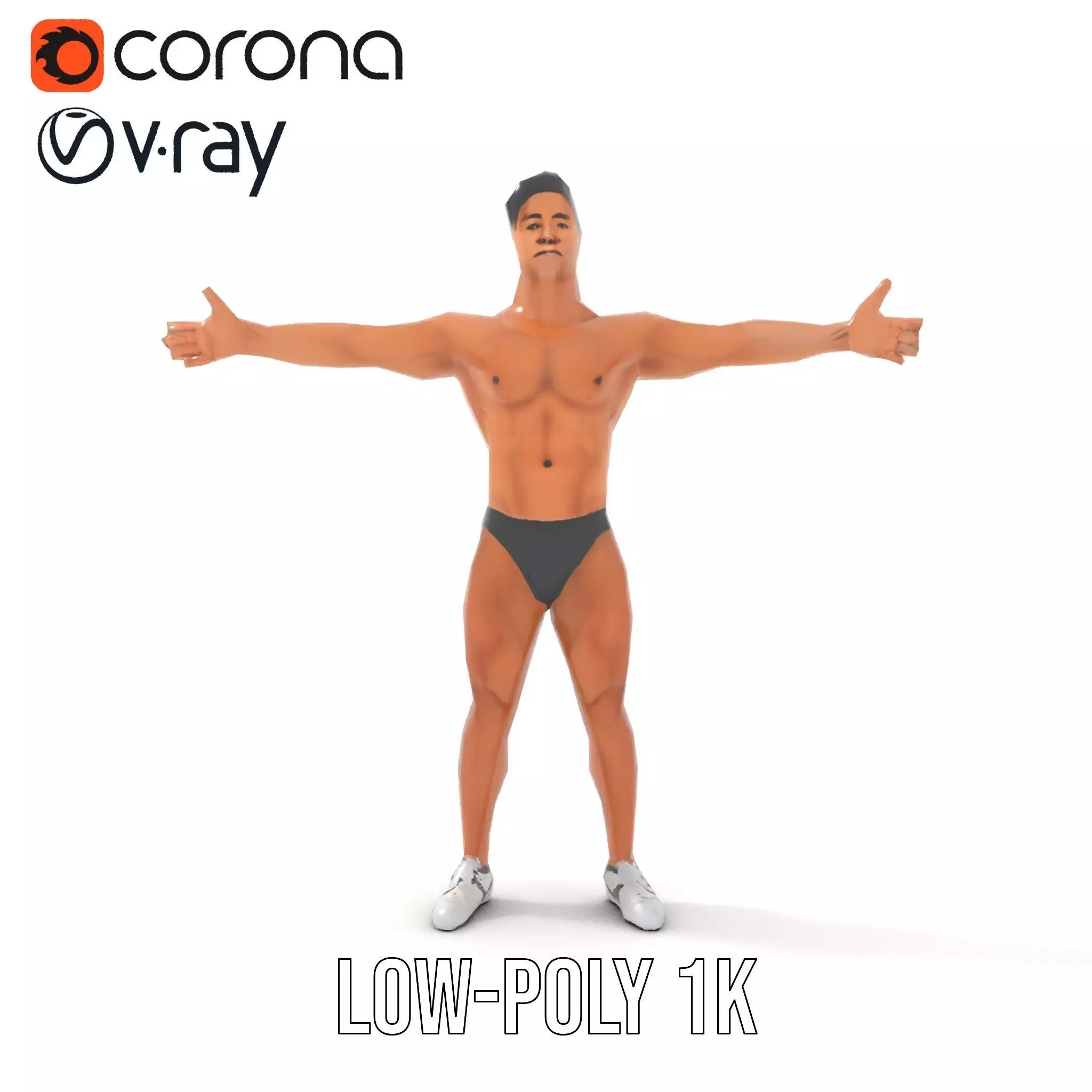 Muscular Male Anatomy Model Pack with Swimsuit Low-poly 3D model_14