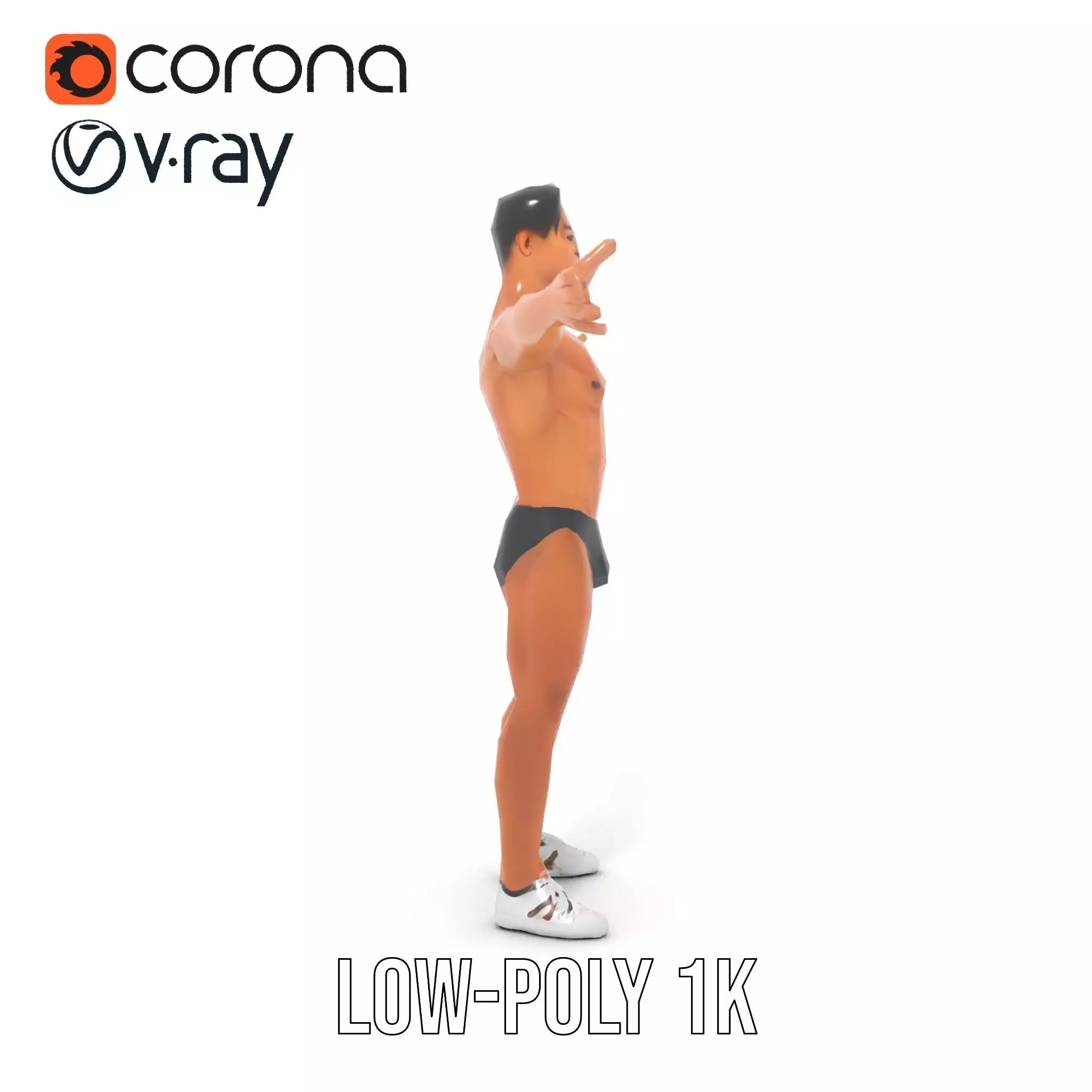 Muscular Male Anatomy Model Pack with Swimsuit Low-poly 3D model_8