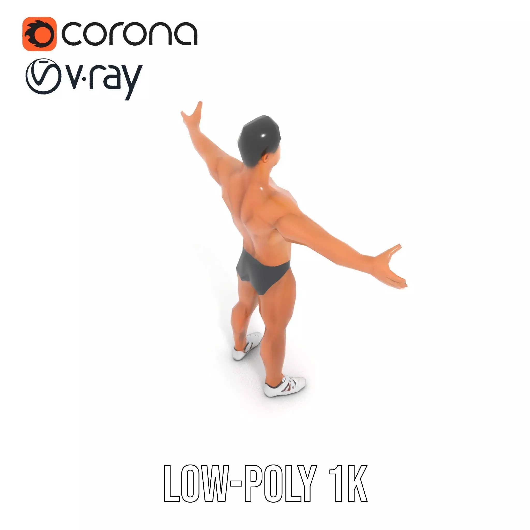 Muscular Male Anatomy Model Pack with Swimsuit Low-poly 3D model_22