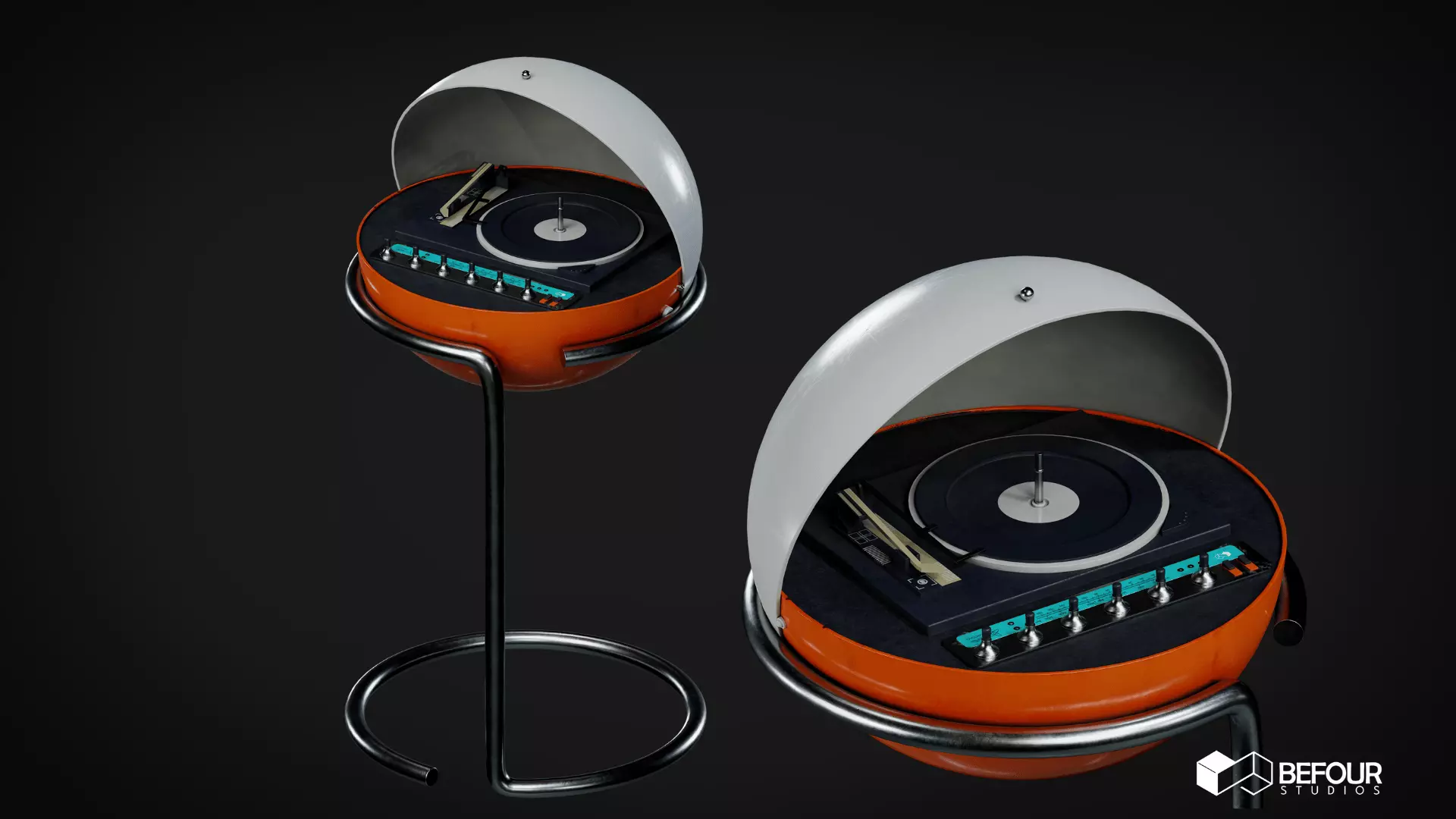 Retro Record Player Low-poly 3D model
