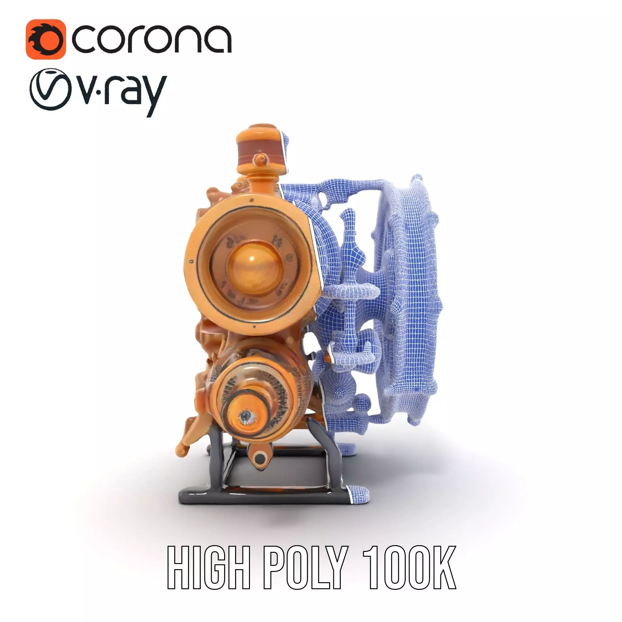 Steampunk Engine Model Pack with Realistic Brass Finish Low-poly 3D model_34