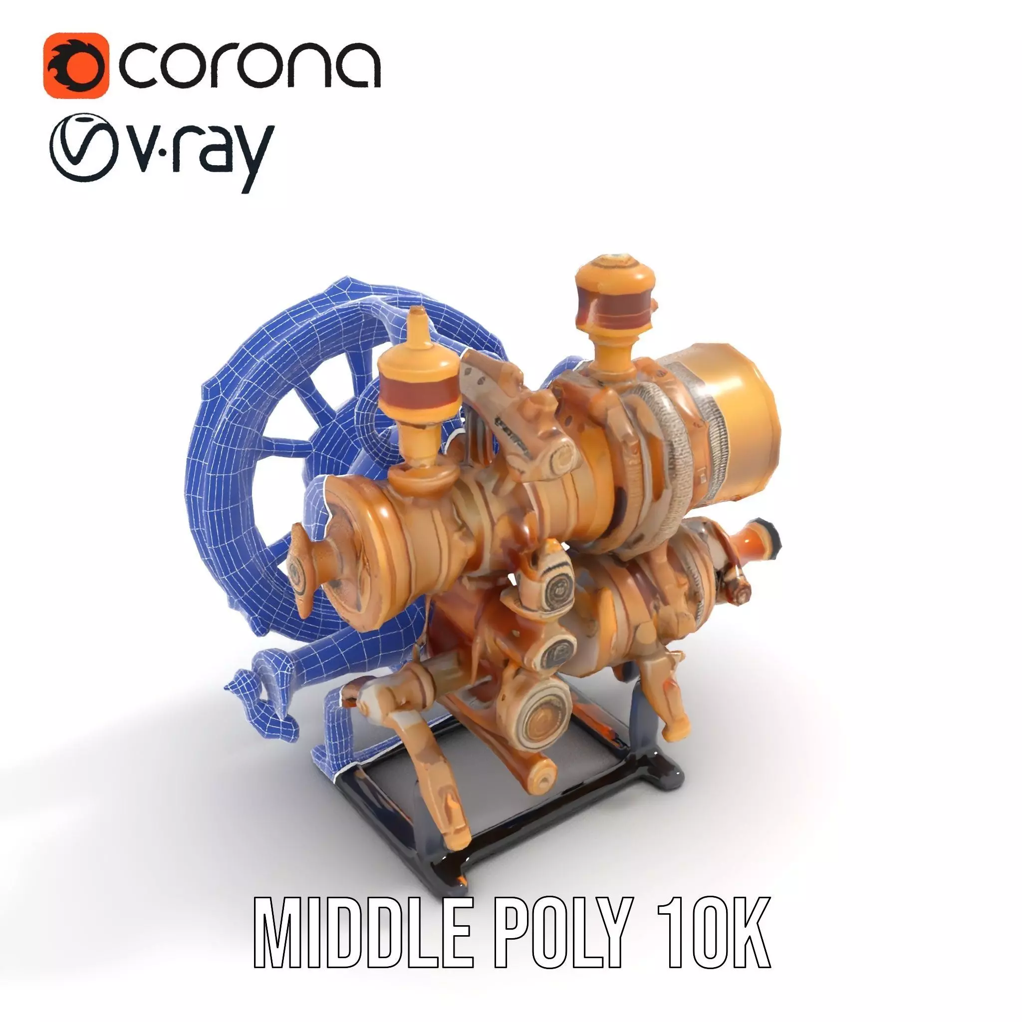 Steampunk Engine Model Pack with Realistic Brass Finish Low-poly 3D model_17