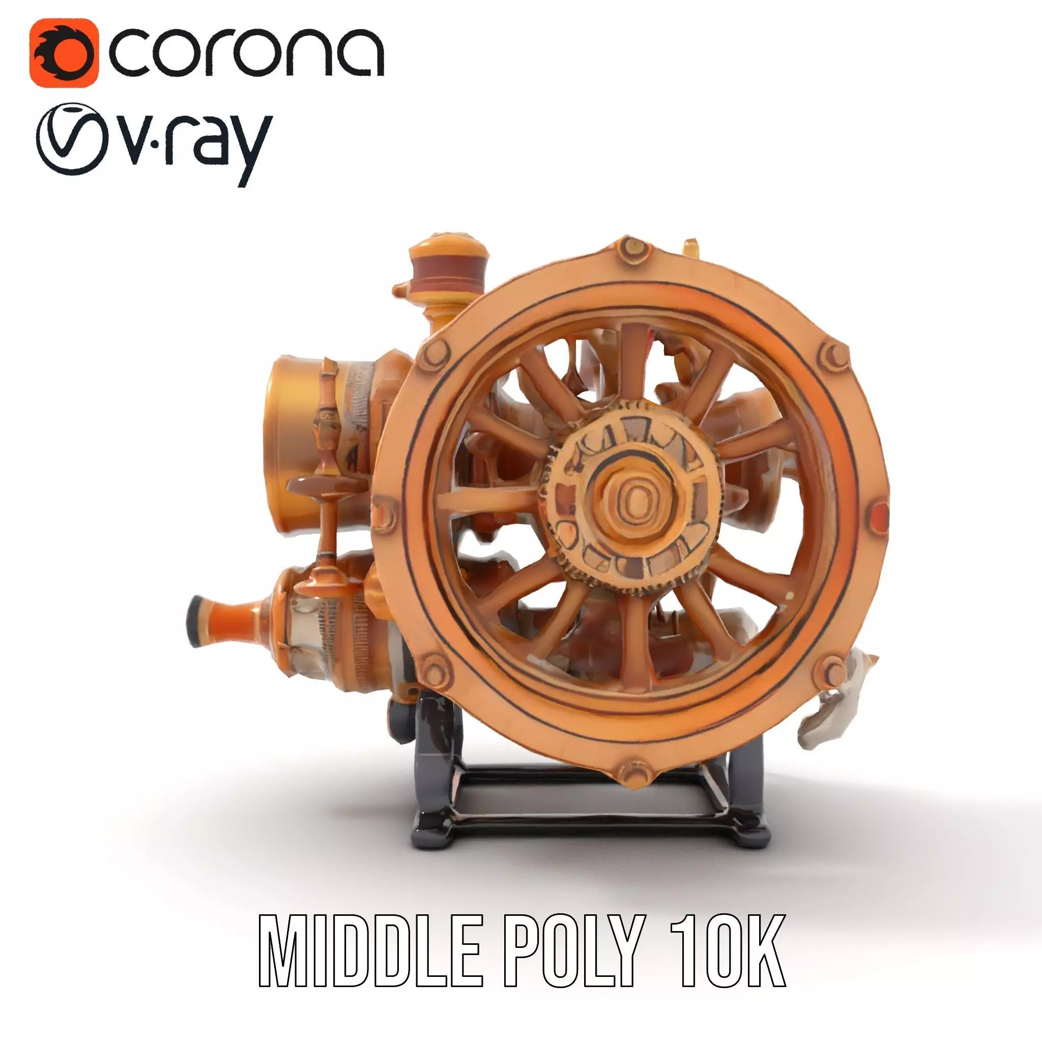 Steampunk Engine Model Pack with Realistic Brass Finish Low-poly 3D model_5