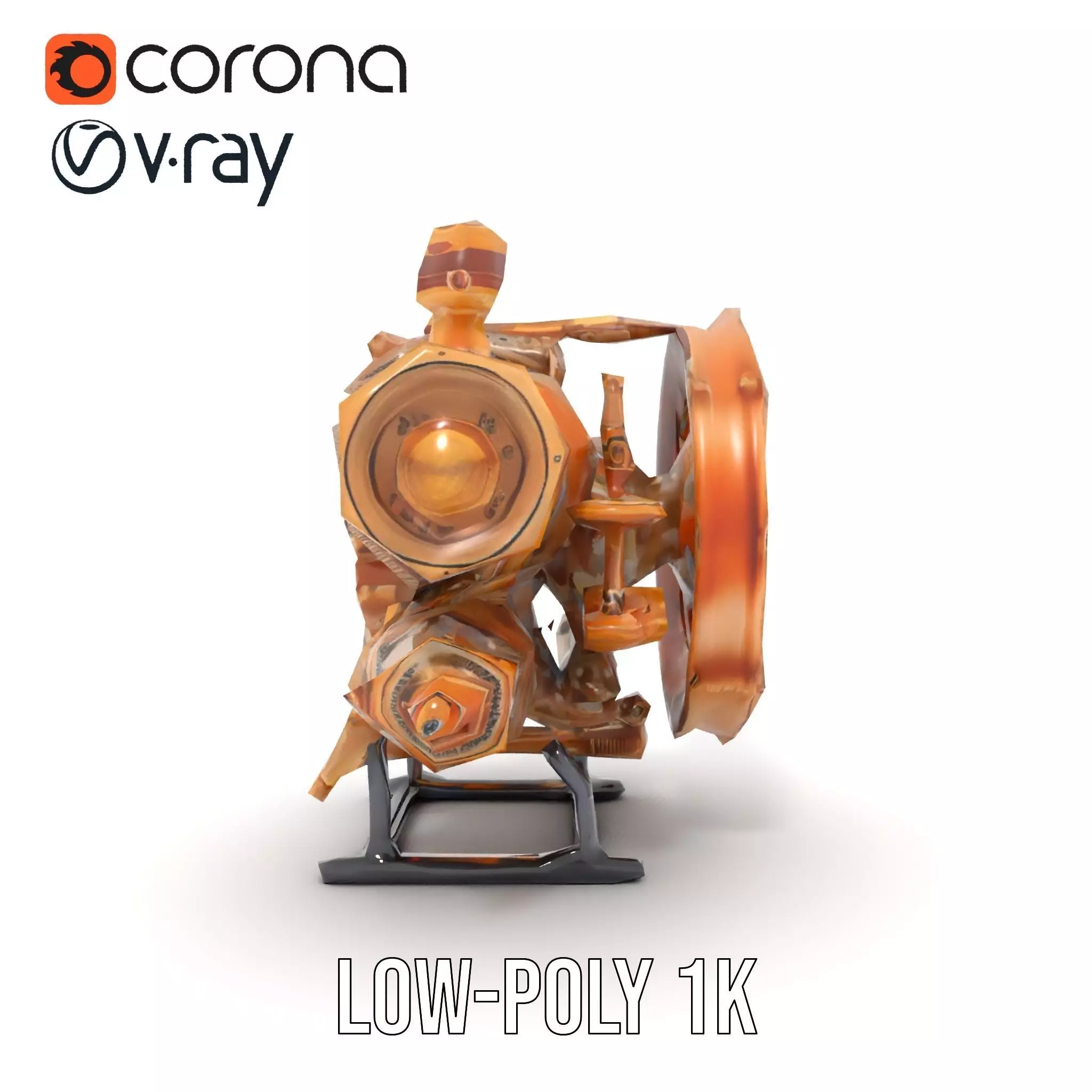 Steampunk Engine Model Pack with Realistic Brass Finish Low-poly 3D model_18