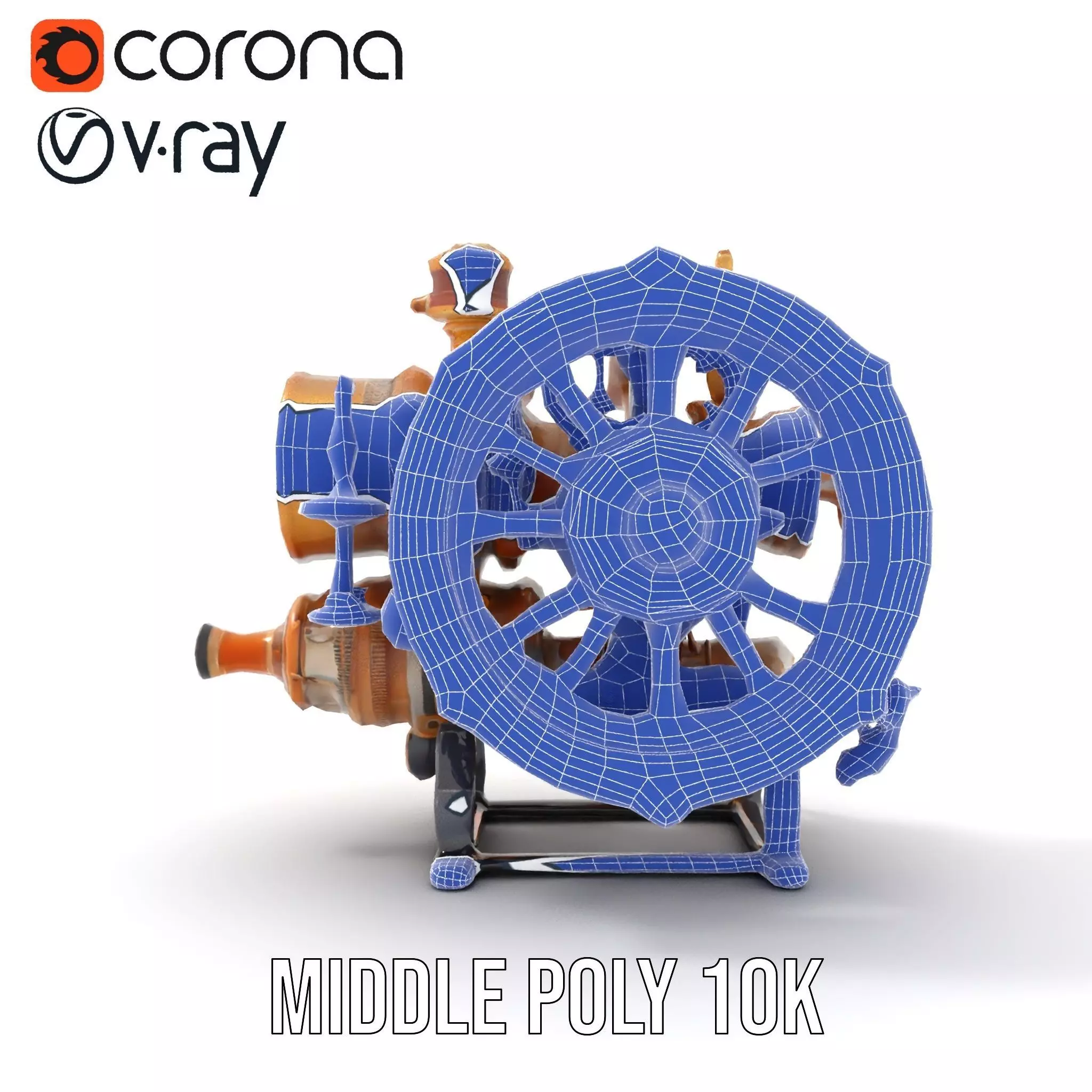 Steampunk Engine Model Pack with Realistic Brass Finish Low-poly 3D model_26