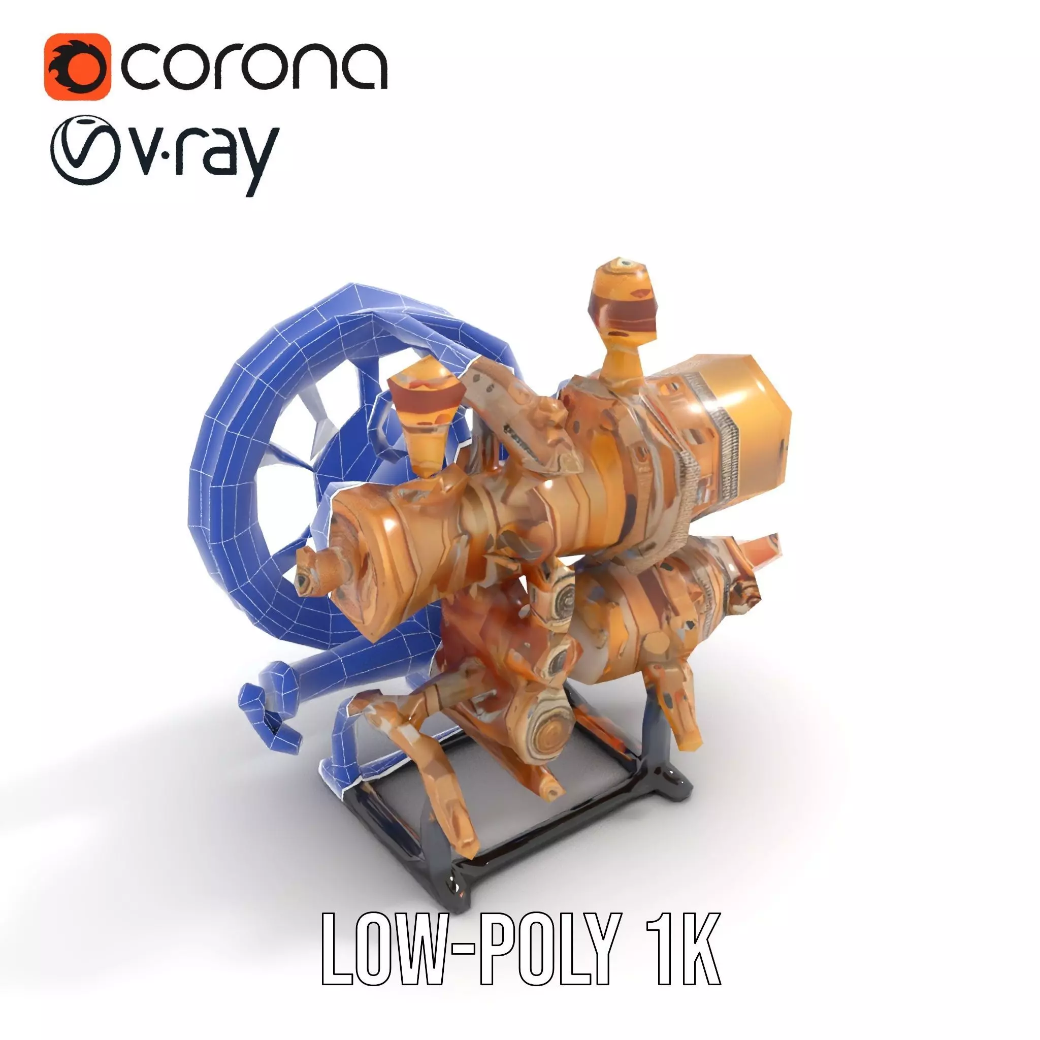 Steampunk Engine Model Pack with Realistic Brass Finish Low-poly 3D model_27