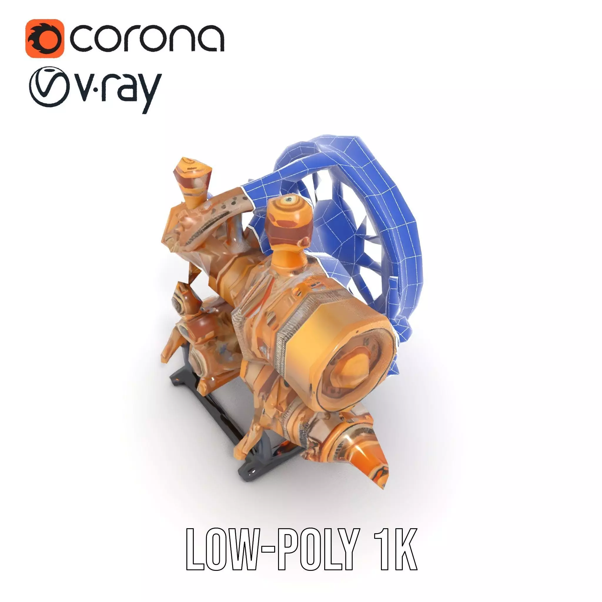 Steampunk Engine Model Pack with Realistic Brass Finish Low-poly 3D model_24