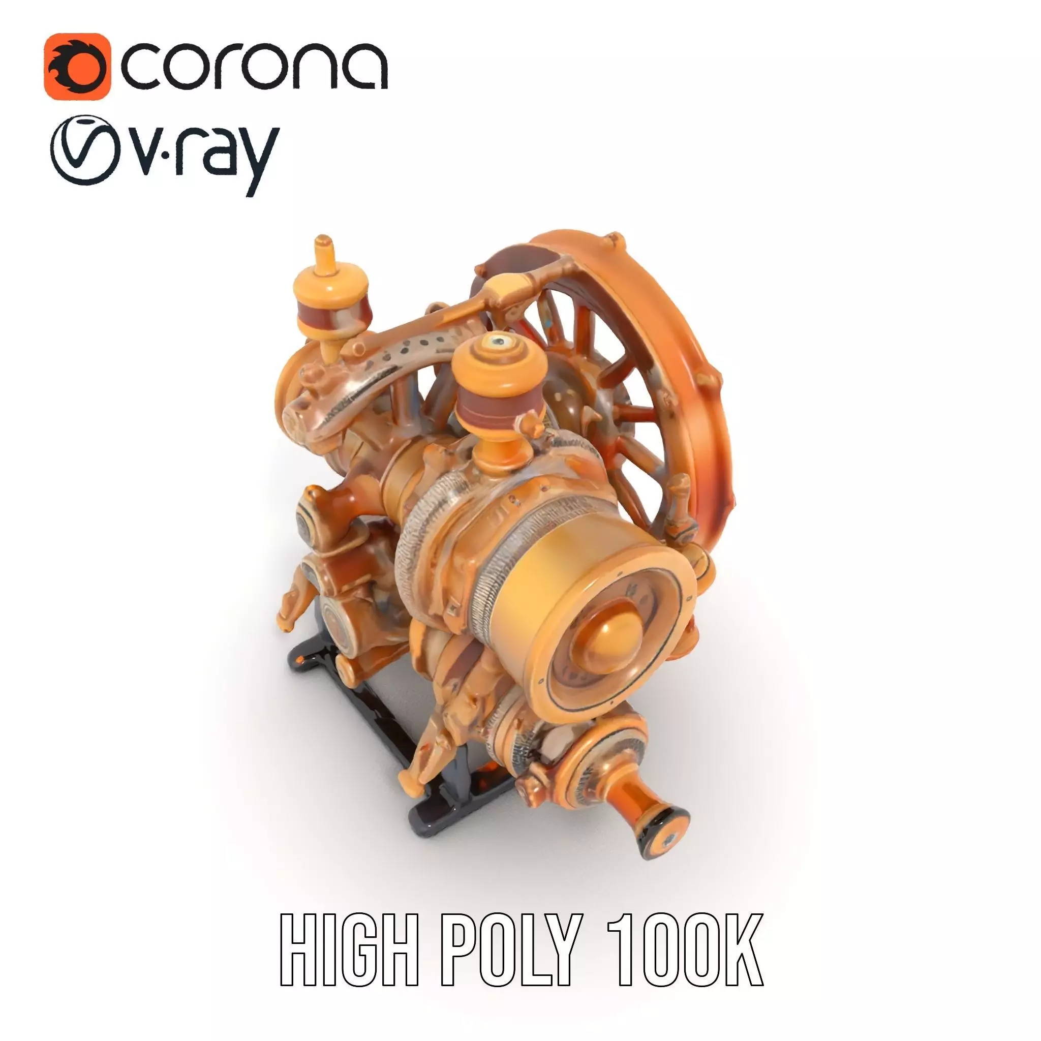 Steampunk Engine Model Pack with Realistic Brass Finish Low-poly 3D model_25