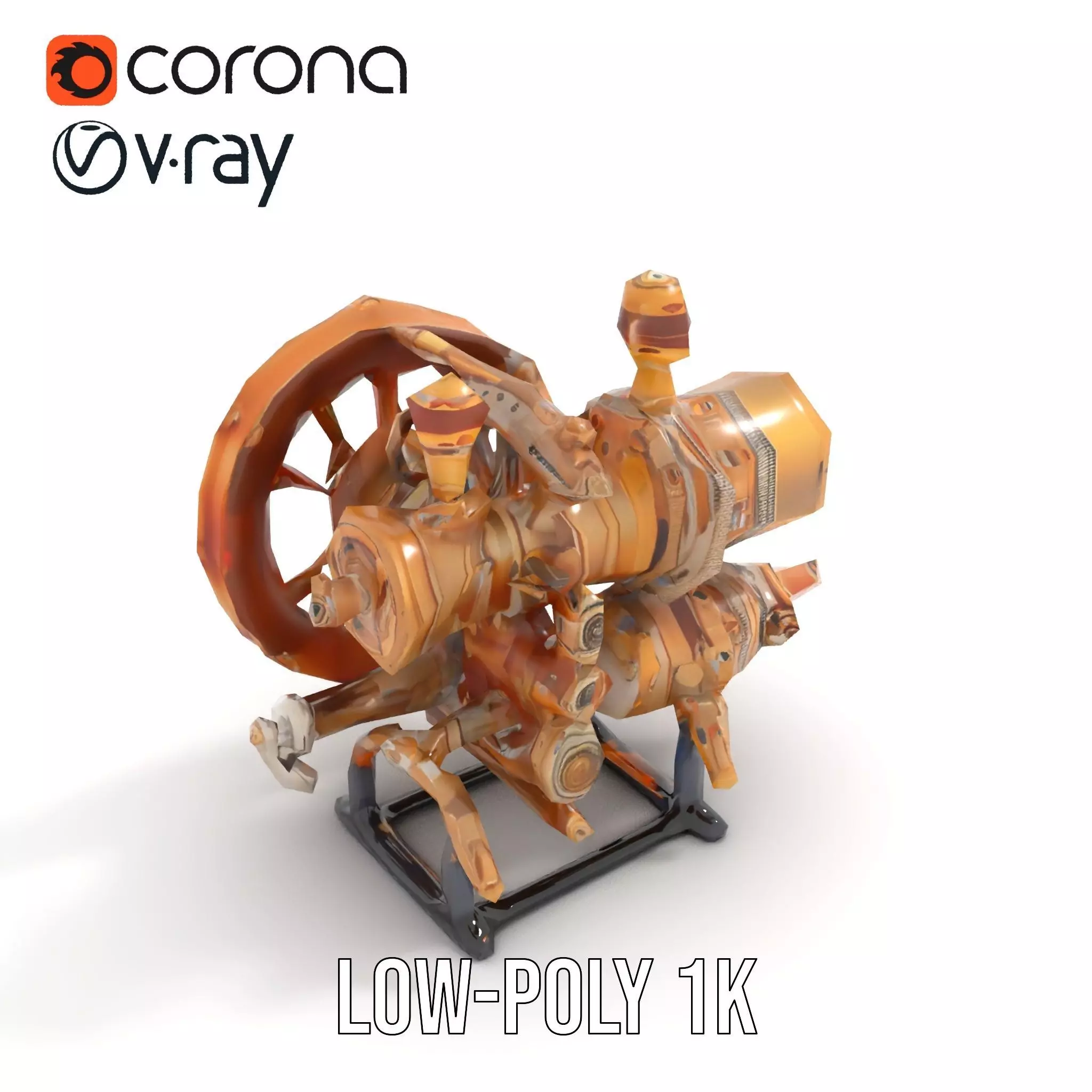 Steampunk Engine Model Pack with Realistic Brass Finish Low-poly 3D model_12