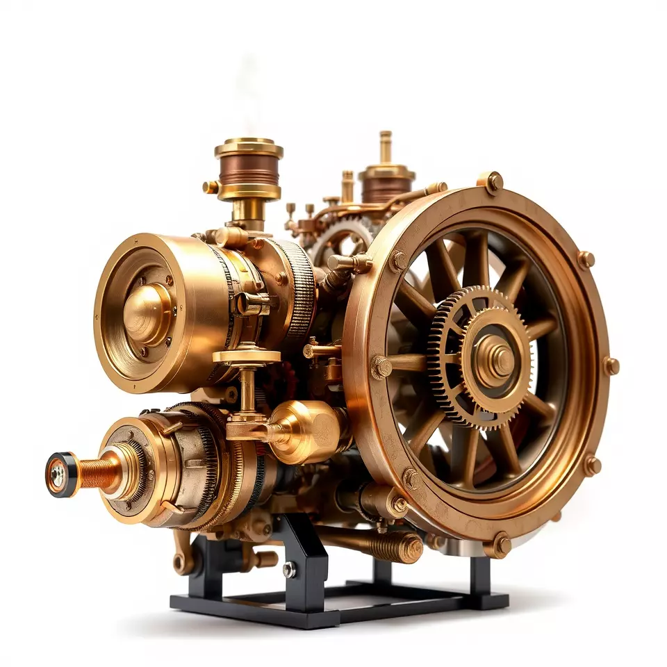 Steampunk Engine Model Pack with Realistic Brass Finish Low-poly 3D model_2