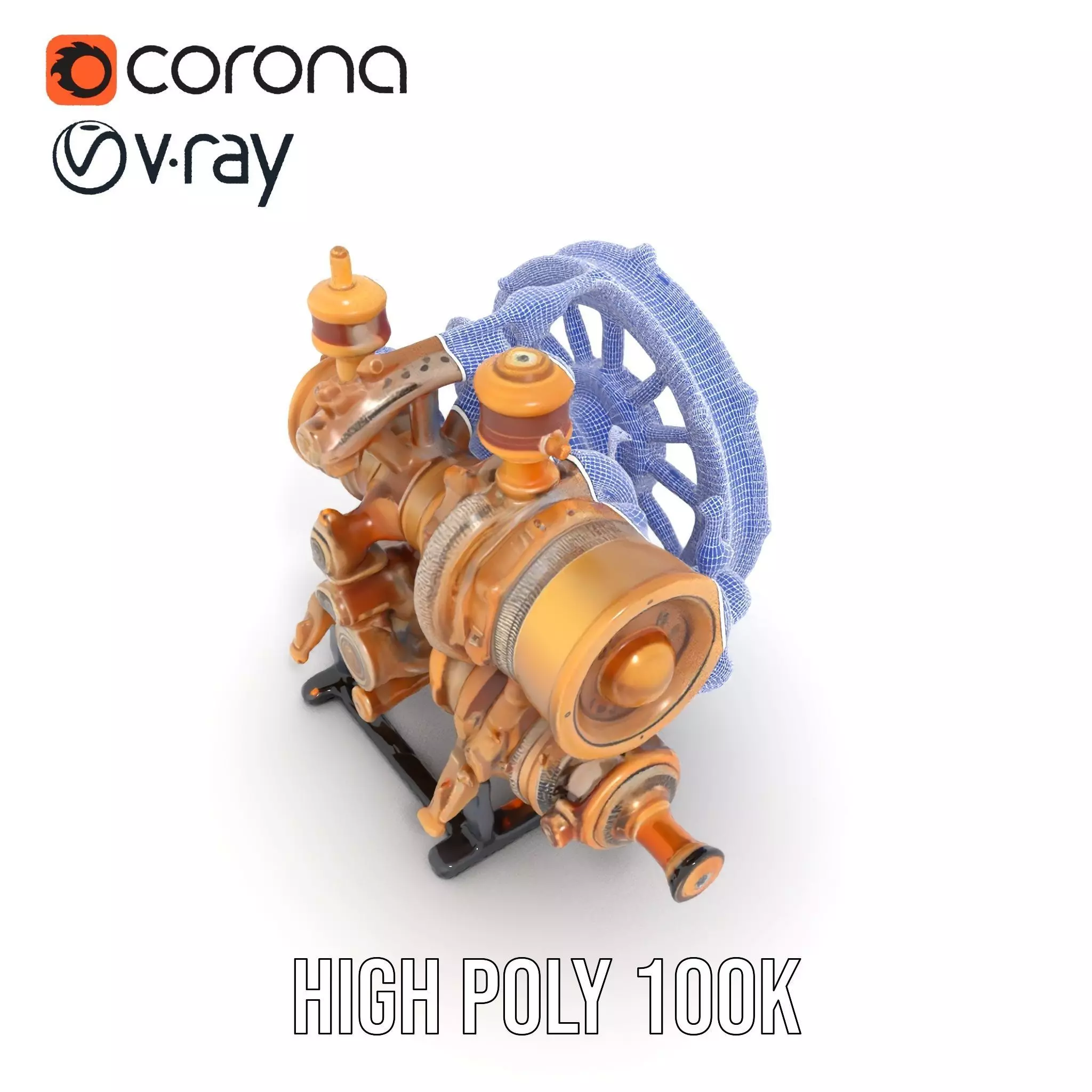 Steampunk Engine Model Pack with Realistic Brass Finish Low-poly 3D model_33