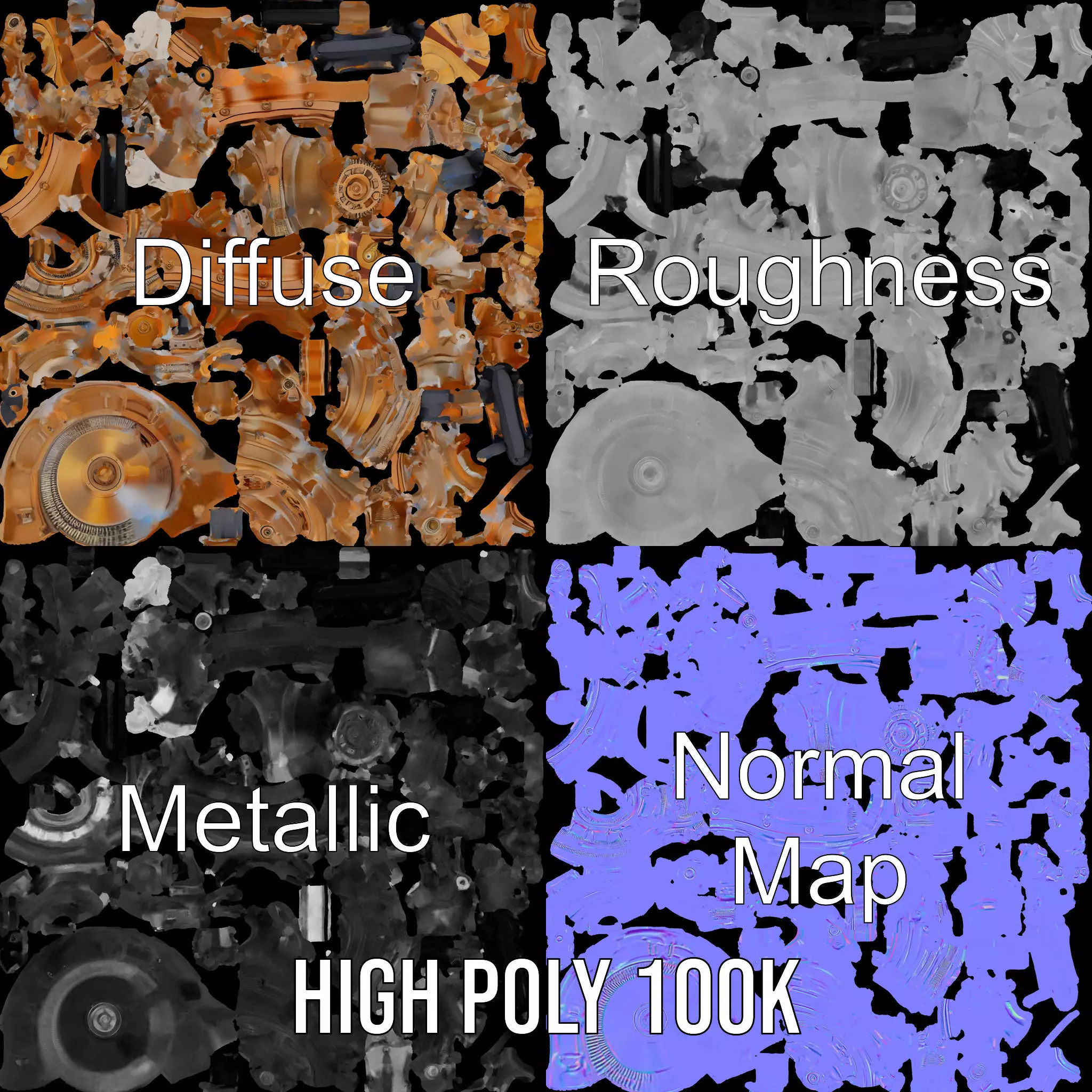 Steampunk Engine Model Pack with Realistic Brass Finish Low-poly 3D model_3