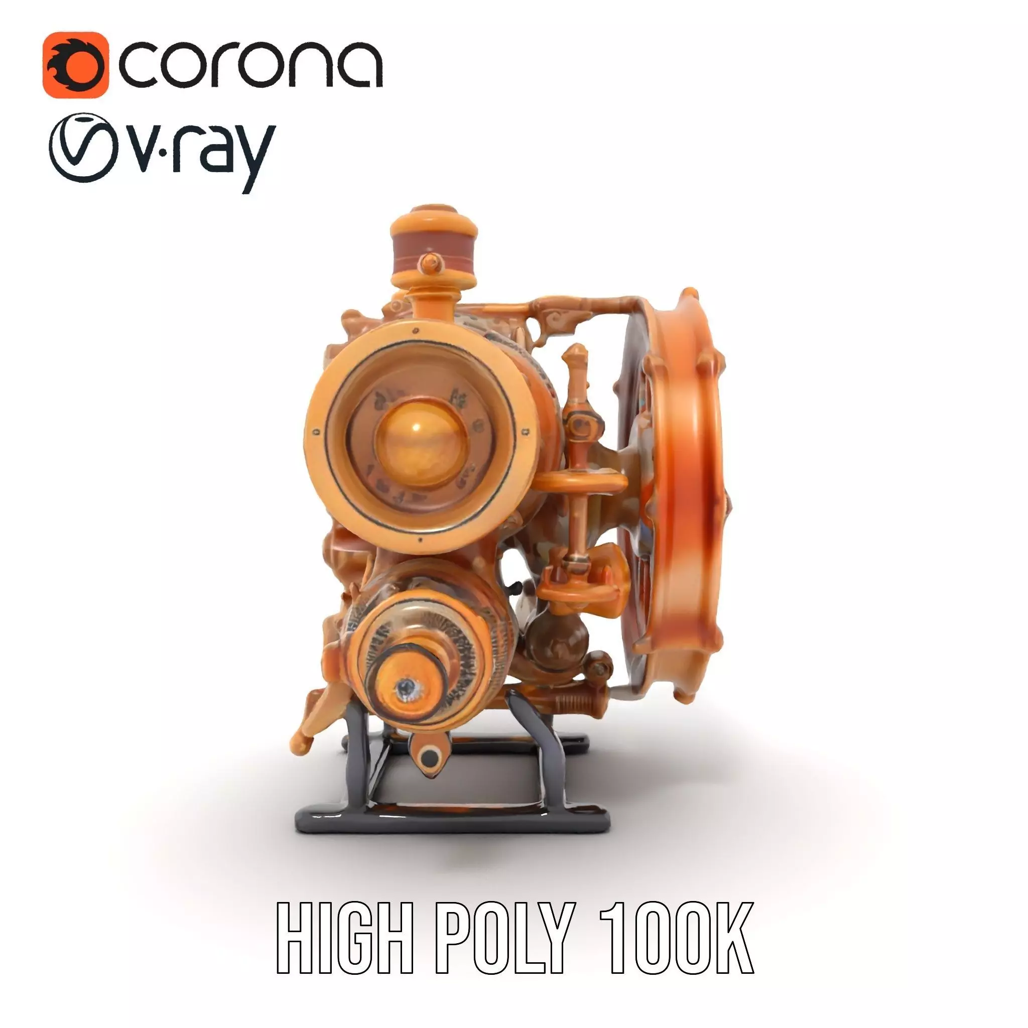 Steampunk Engine Model Pack with Realistic Brass Finish Low-poly 3D model_19