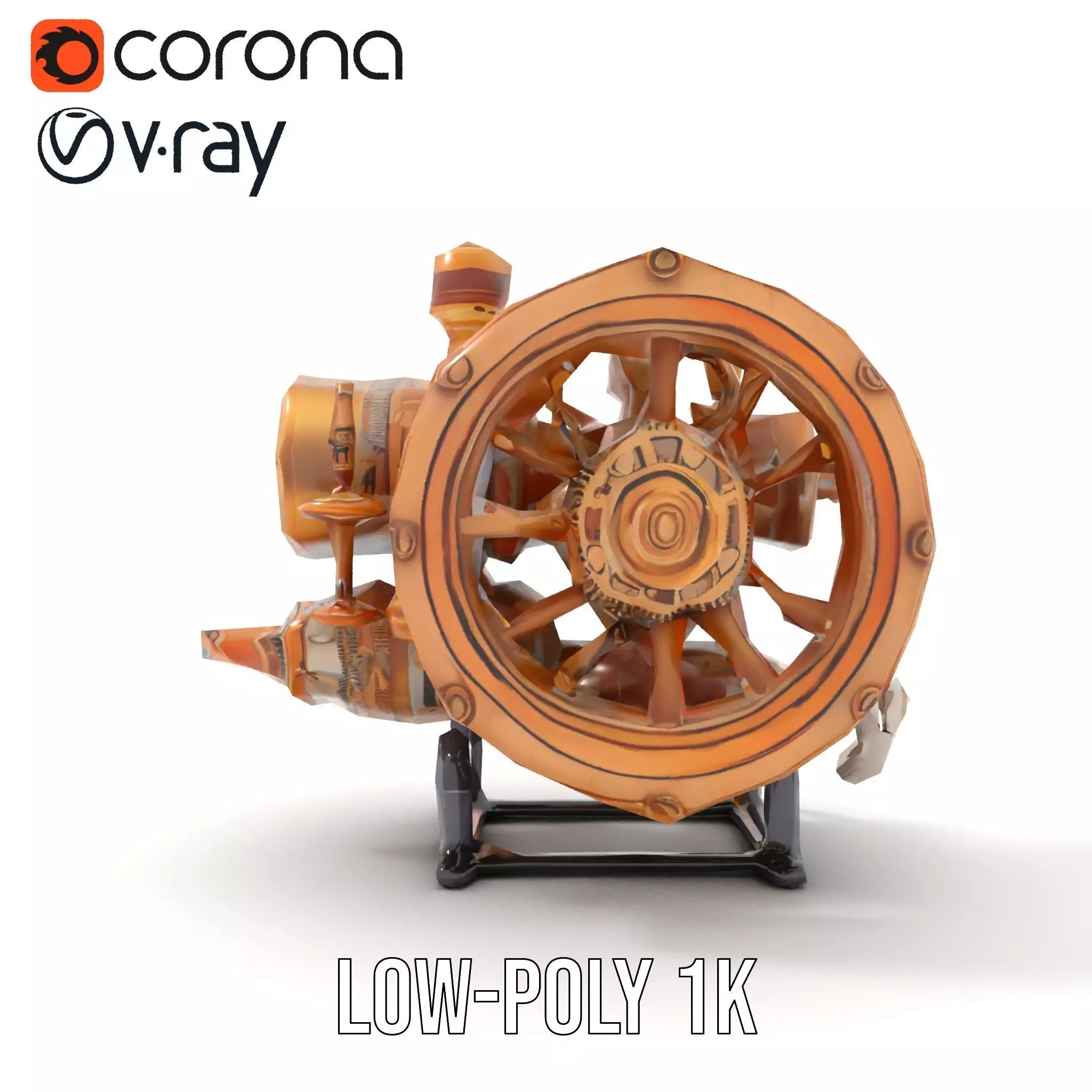 Steampunk Engine Model Pack with Realistic Brass Finish Low-poly 3D model_14