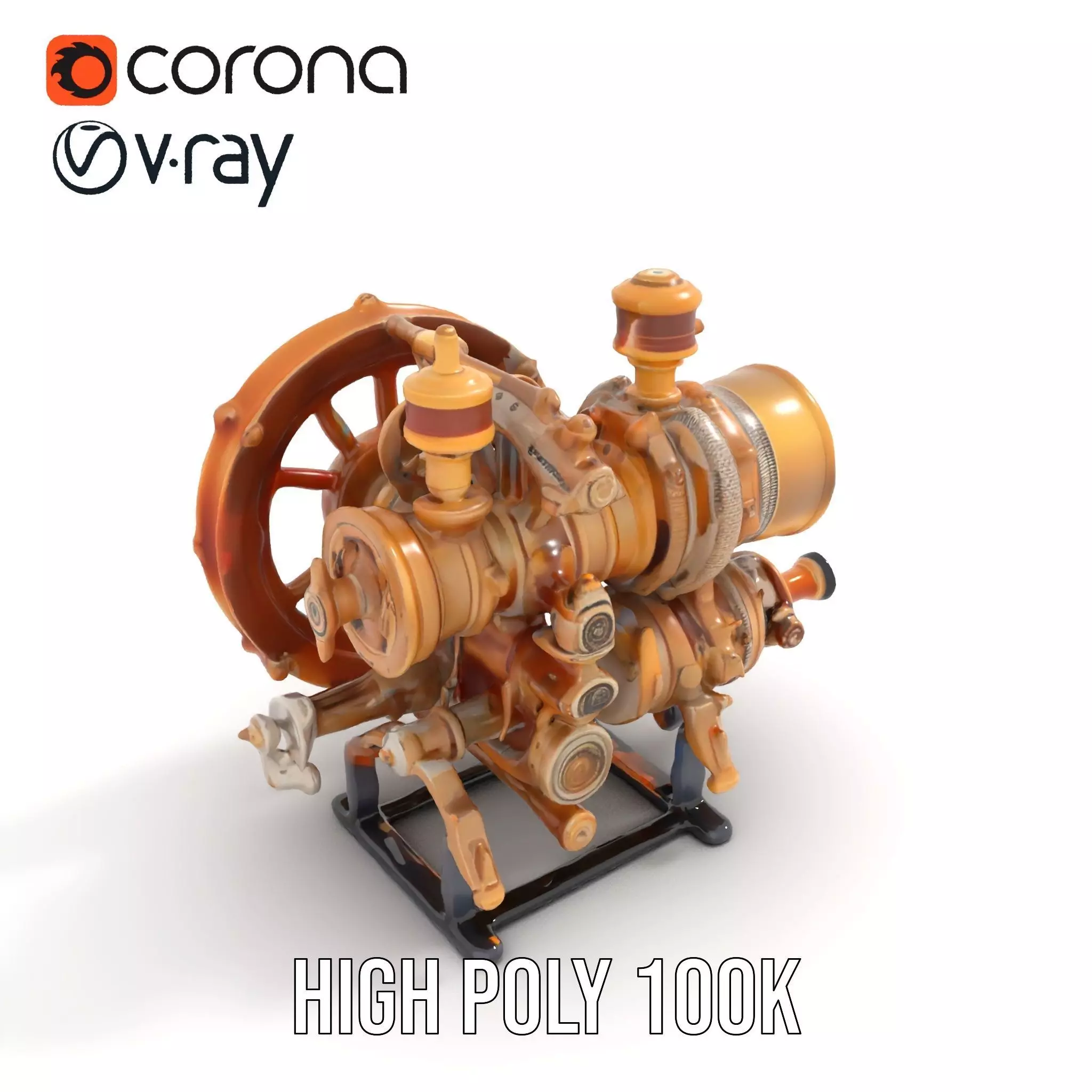 Steampunk Engine Model Pack with Realistic Brass Finish Low-poly 3D model_22