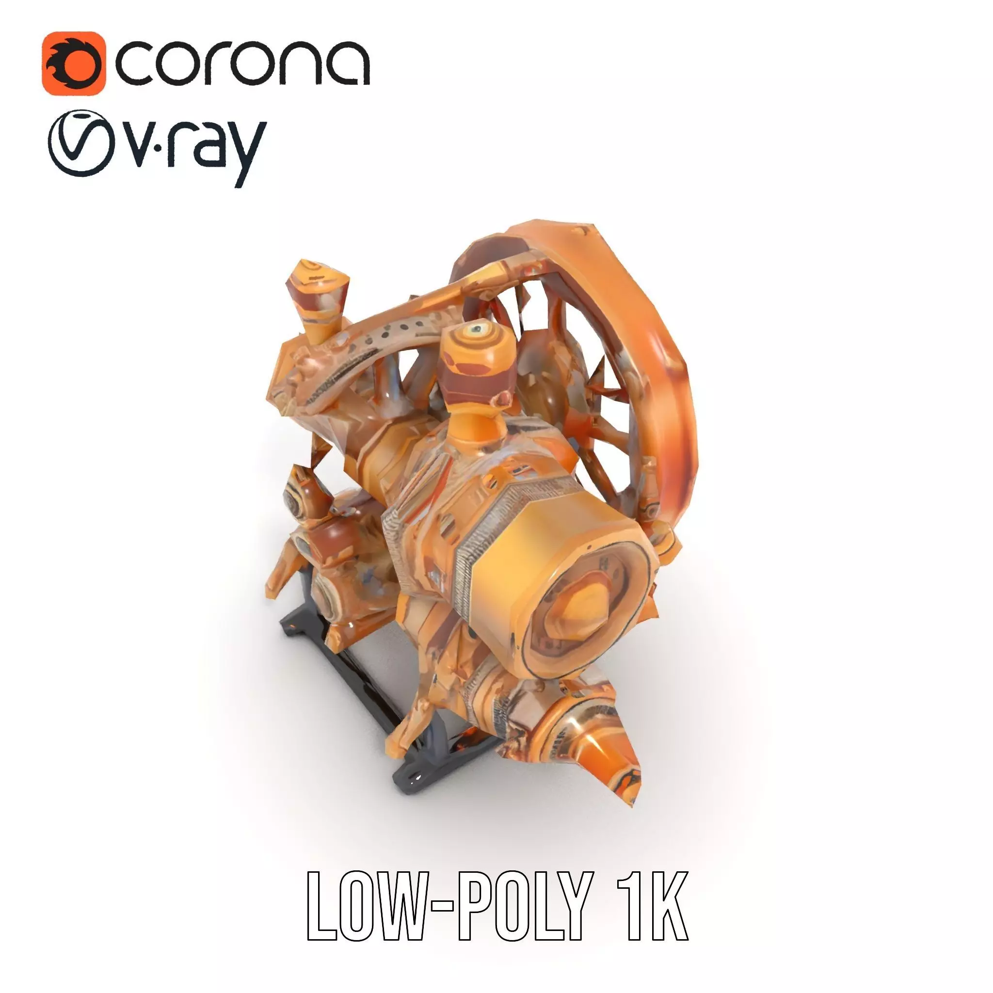 Steampunk Engine Model Pack with Realistic Brass Finish Low-poly 3D model_9