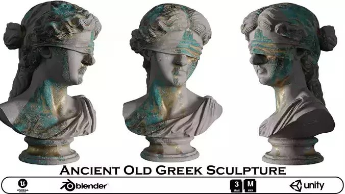 Ancient Old Greek Sculpture - Blindfolded Bust 3D Model