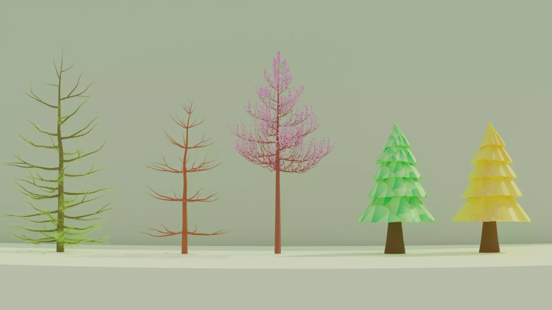 Stylized Pine Tree Pack 5 Variations Low Poly Low-poly 3D model_4