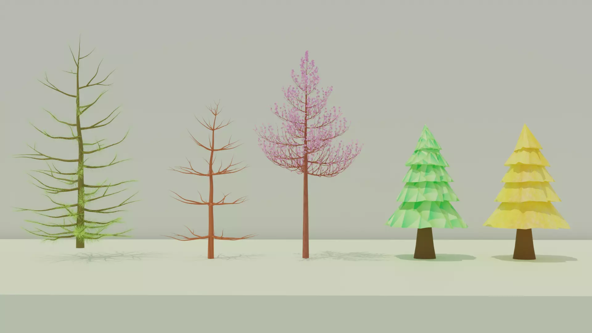 Stylized Pine Tree Pack 5 Variations Low Poly Low-poly 3D model_1