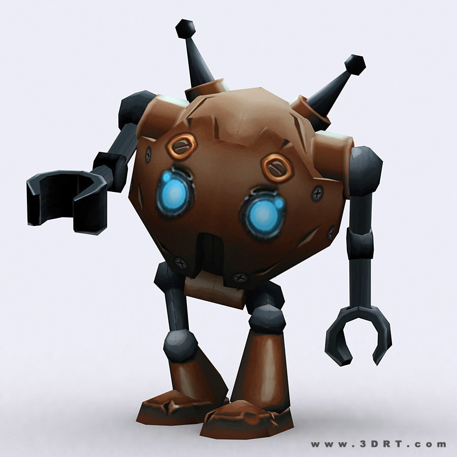 3DRT-Chibii-Robot-01 robot with golden eyes Low-poly 3D model_1