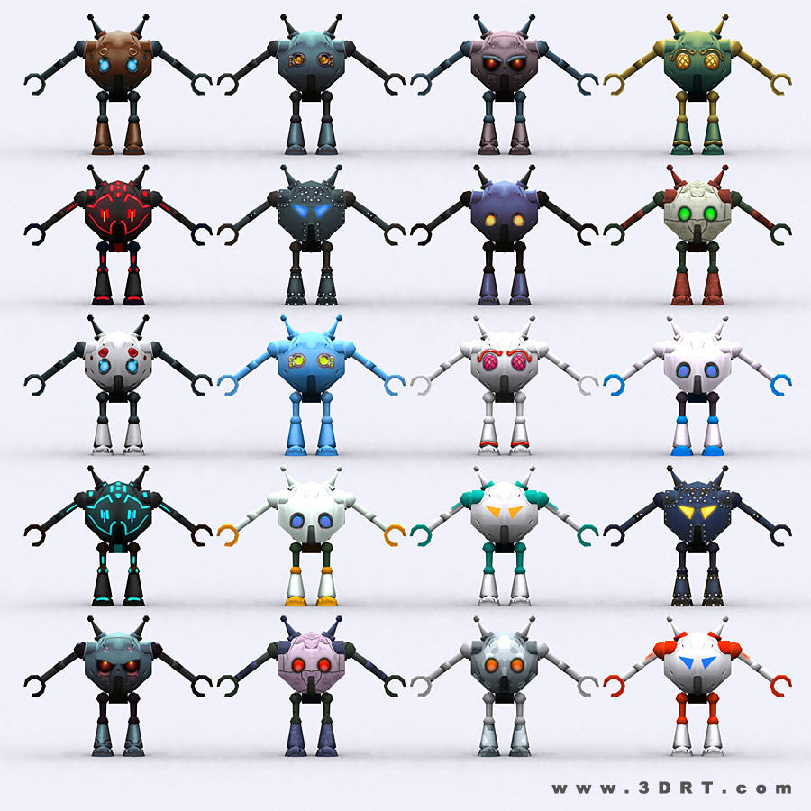 3DRT-Chibii-Robot-01 robot with golden eyes Low-poly 3D model_6