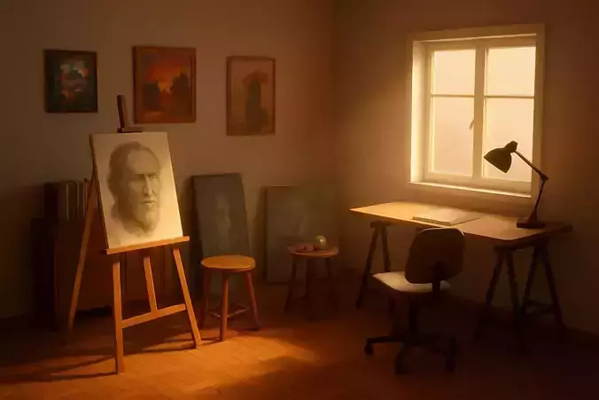 Low Poly Artist Studio Interior 3D Model 3D print model