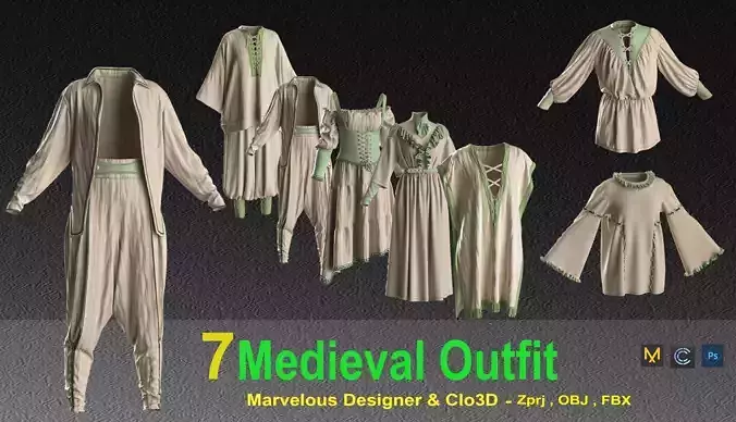 7 WOMEN  MEDIEVAL OUTFIT