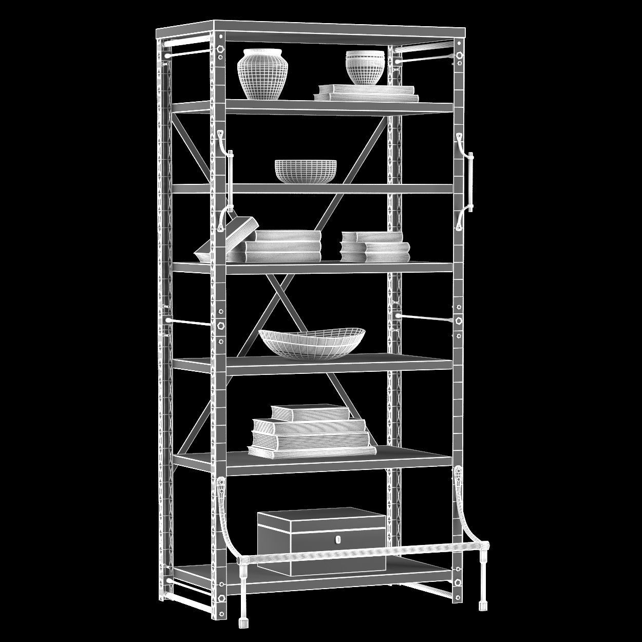 French Library Bookcase 3D model_7