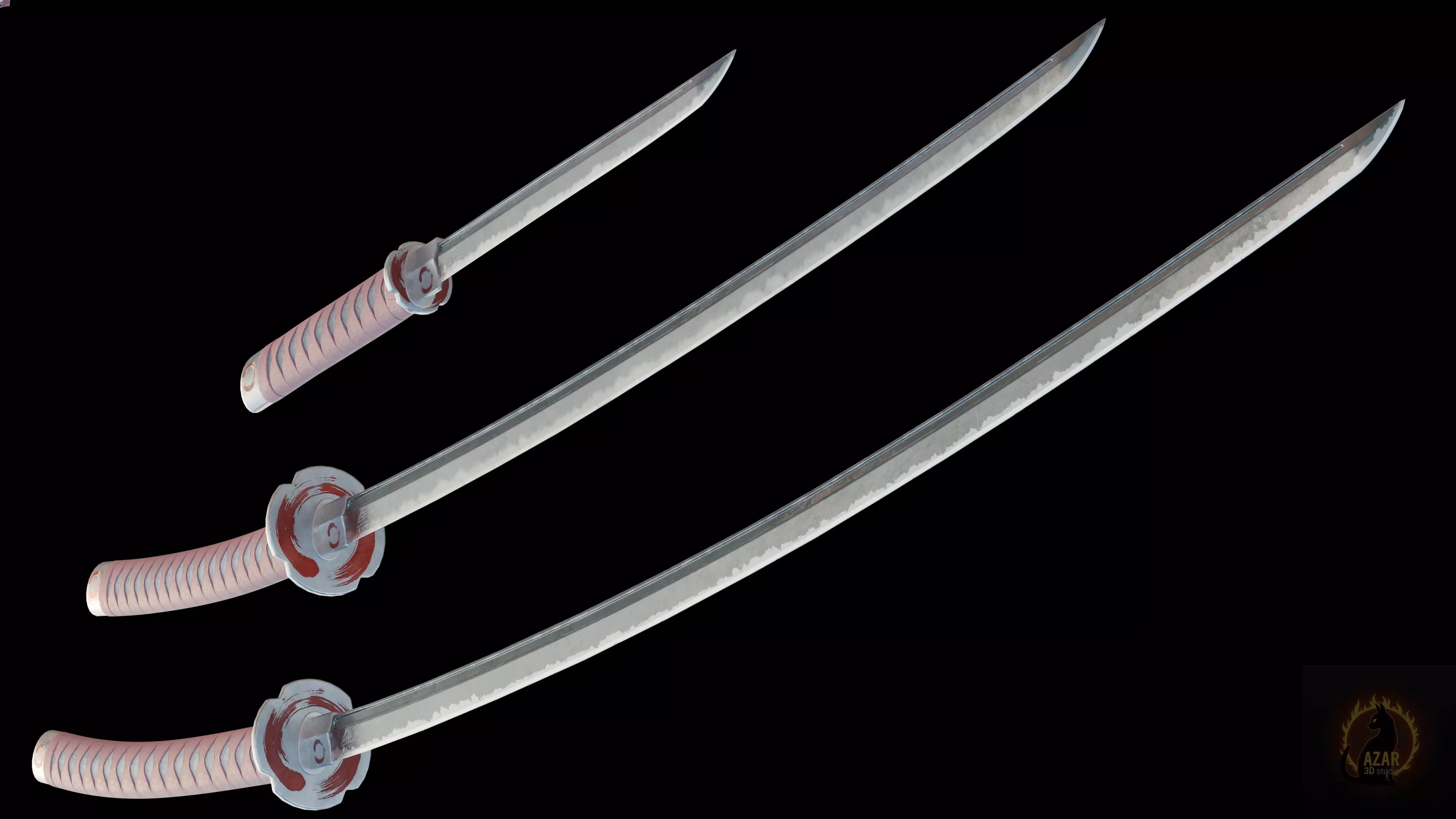 Katana Set  Realistic Japanese Katana 3D Weapon Pack Low-poly 3D model_26