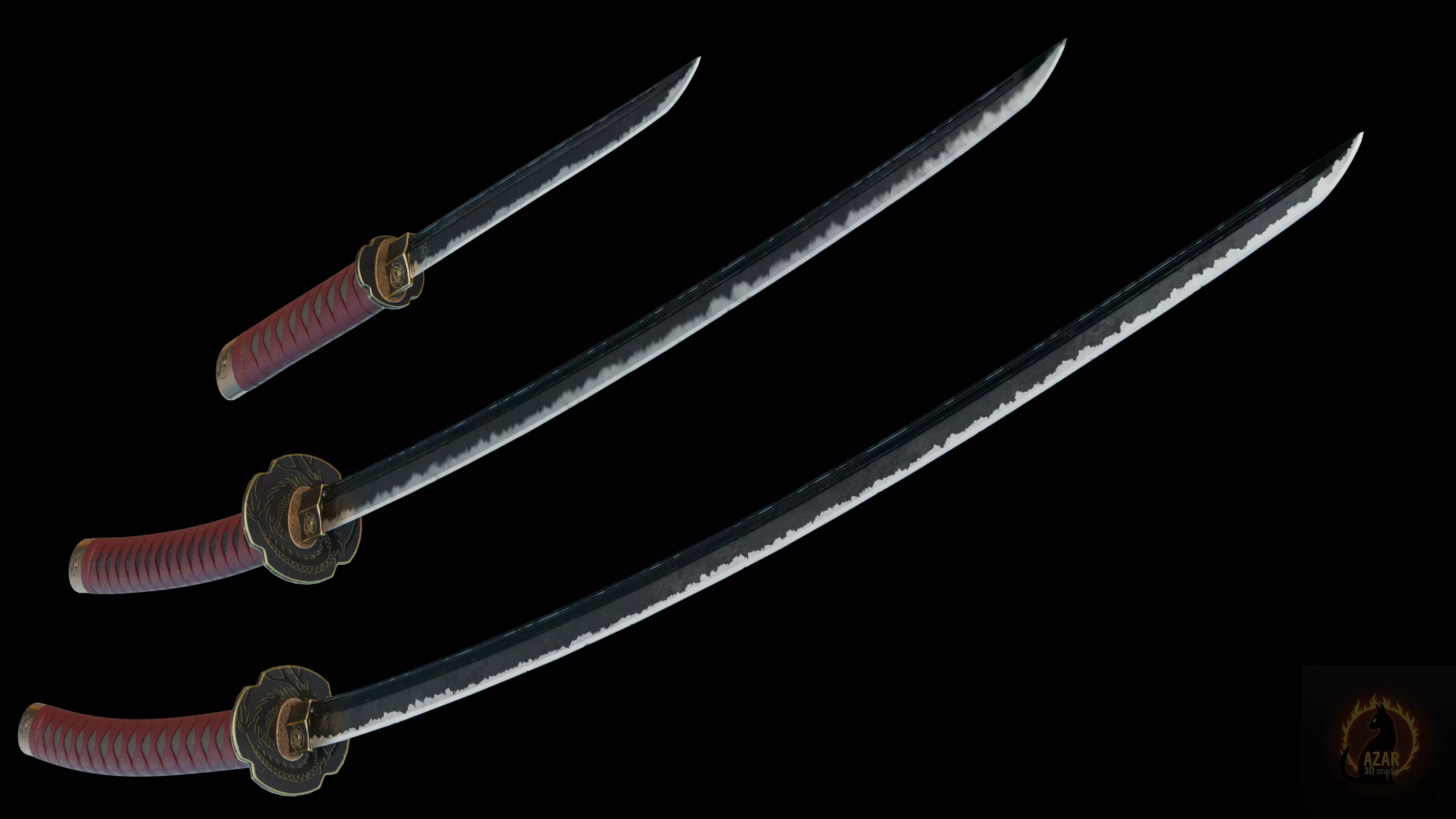 Katana Set  Realistic Japanese Katana 3D Weapon Pack Low-poly 3D model_24