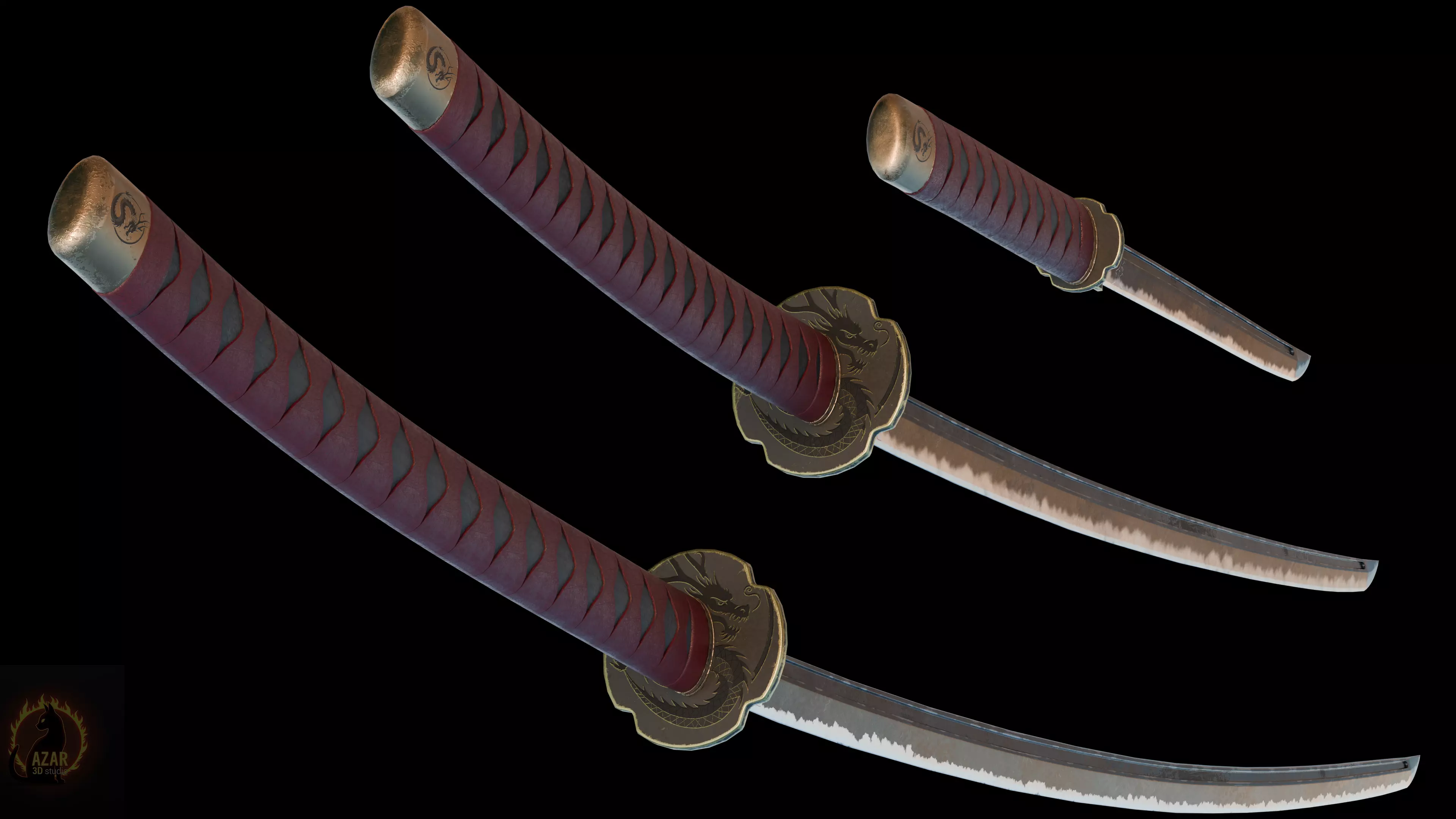 Katana Set  Realistic Japanese Katana 3D Weapon Pack Low-poly 3D model_23