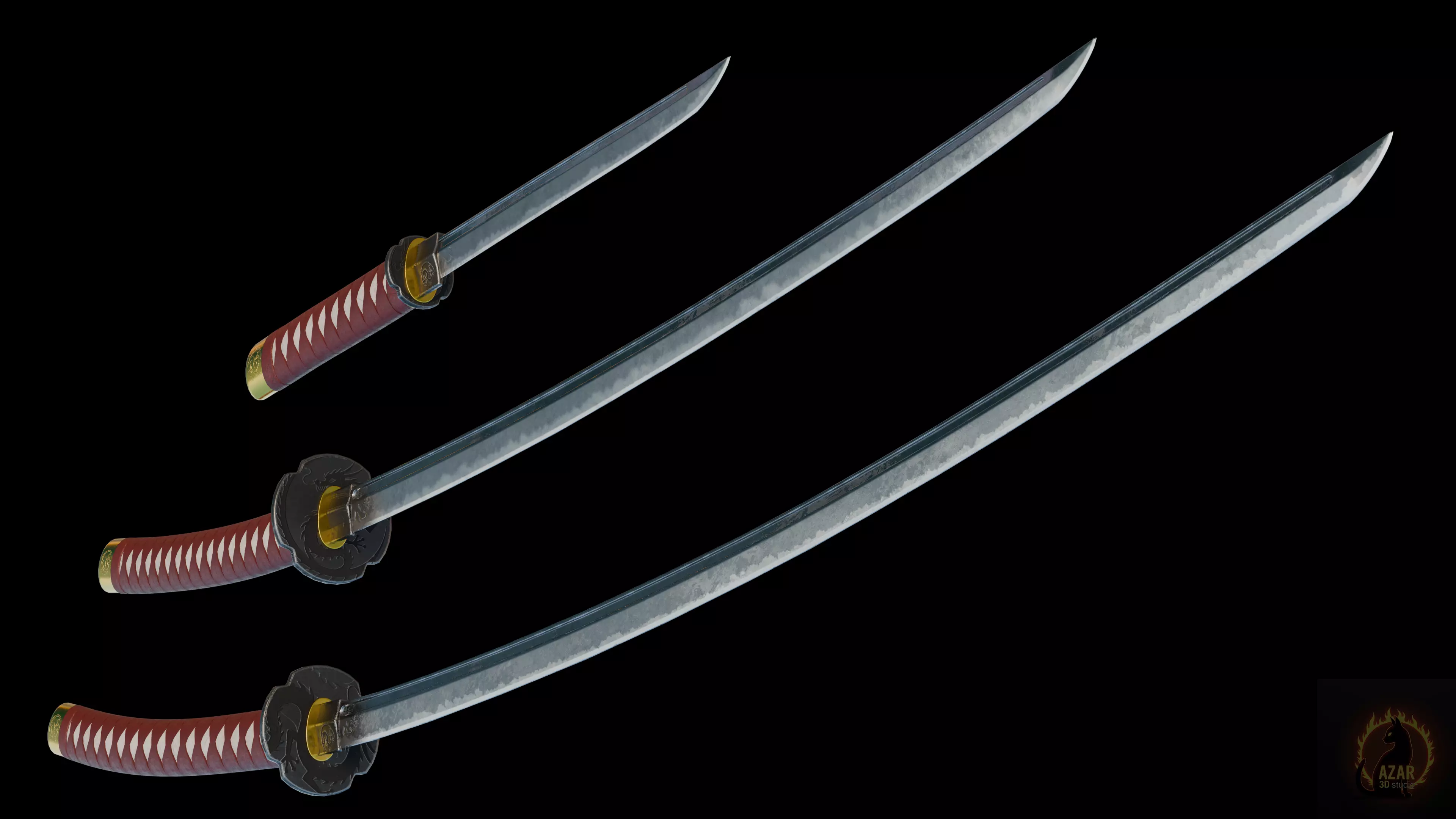 Katana Set  Realistic Japanese Katana 3D Weapon Pack Low-poly 3D model_21