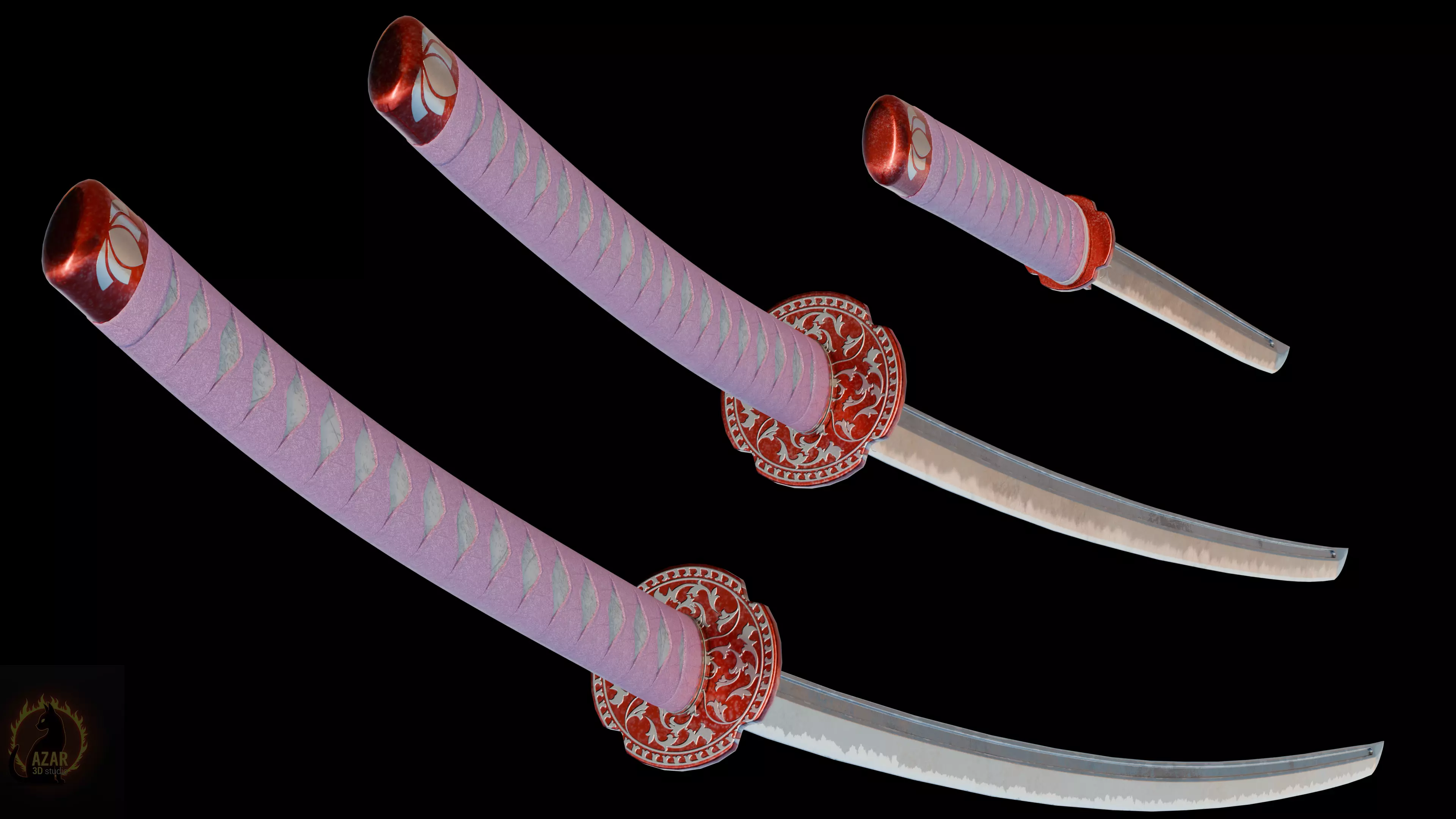 Katana Set  Realistic Japanese Katana 3D Weapon Pack Low-poly 3D model_19