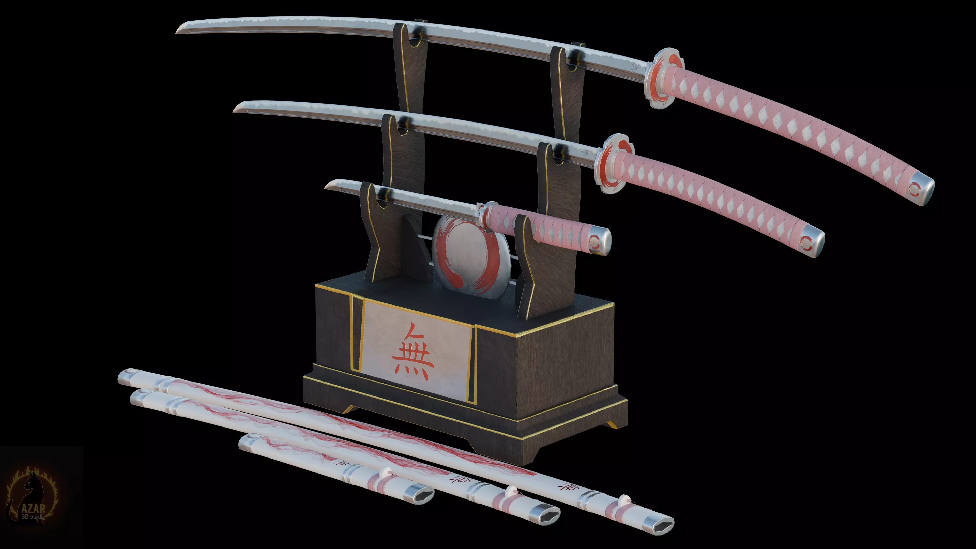 Katana Set  Realistic Japanese Katana 3D Weapon Pack Low-poly 3D model_17